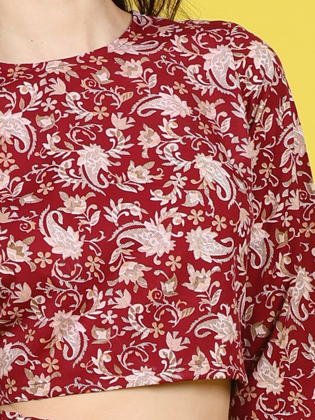 Cutiekins Girls Trendy Bold Style Printed Top -Maroon & Off White