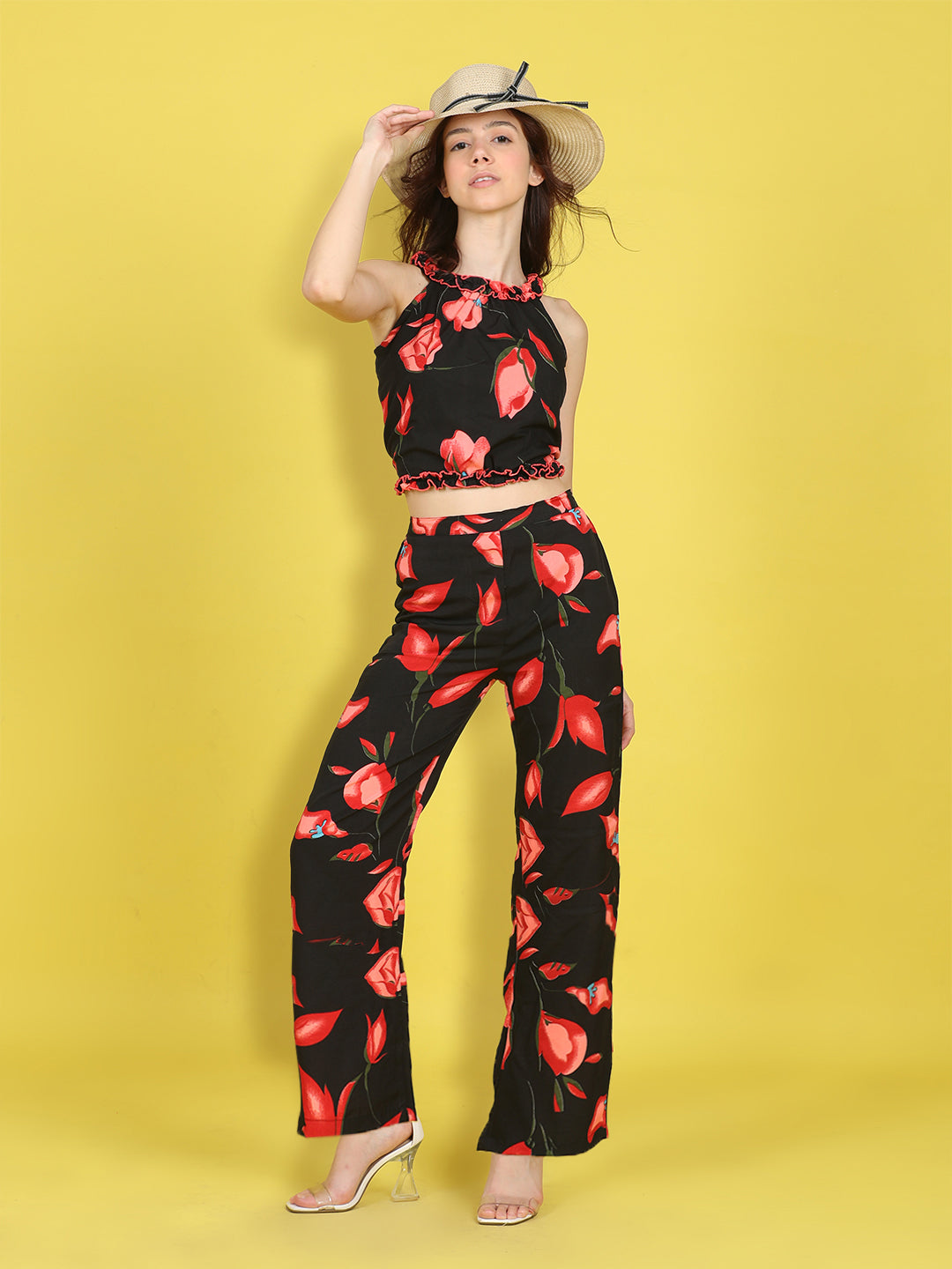 Cutiekins Girls Trendy Bold Style Printed Top & Palazzo Co-ord Set -Black & Red