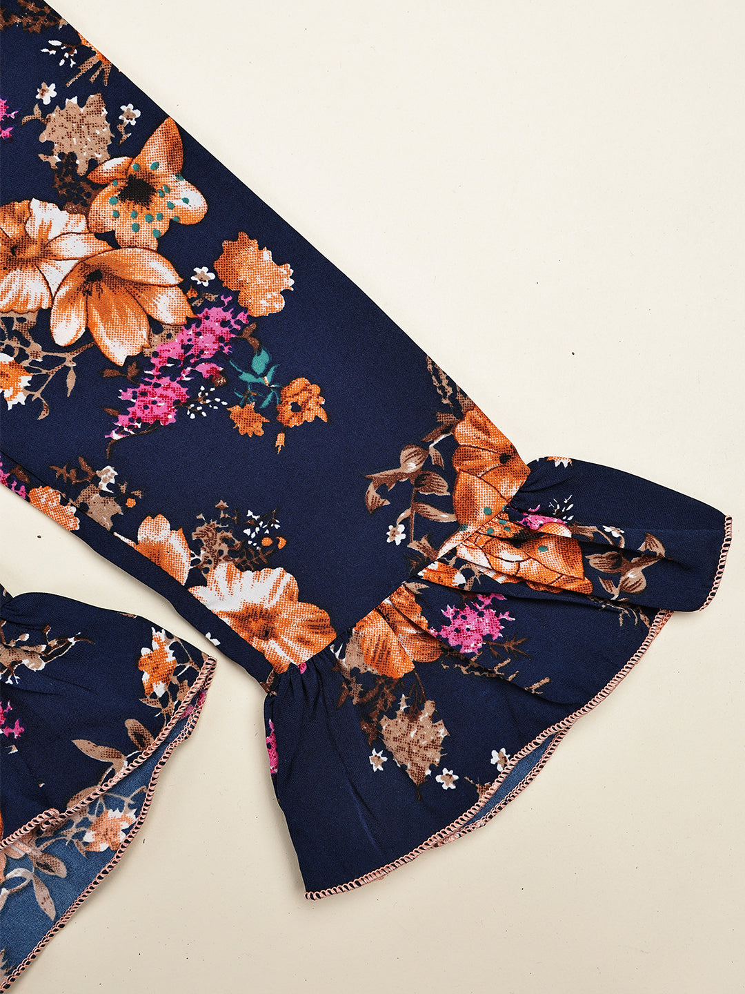 Cutiekins Girls Adorable Floral Print Casual  Top -Navy Blue & Rust