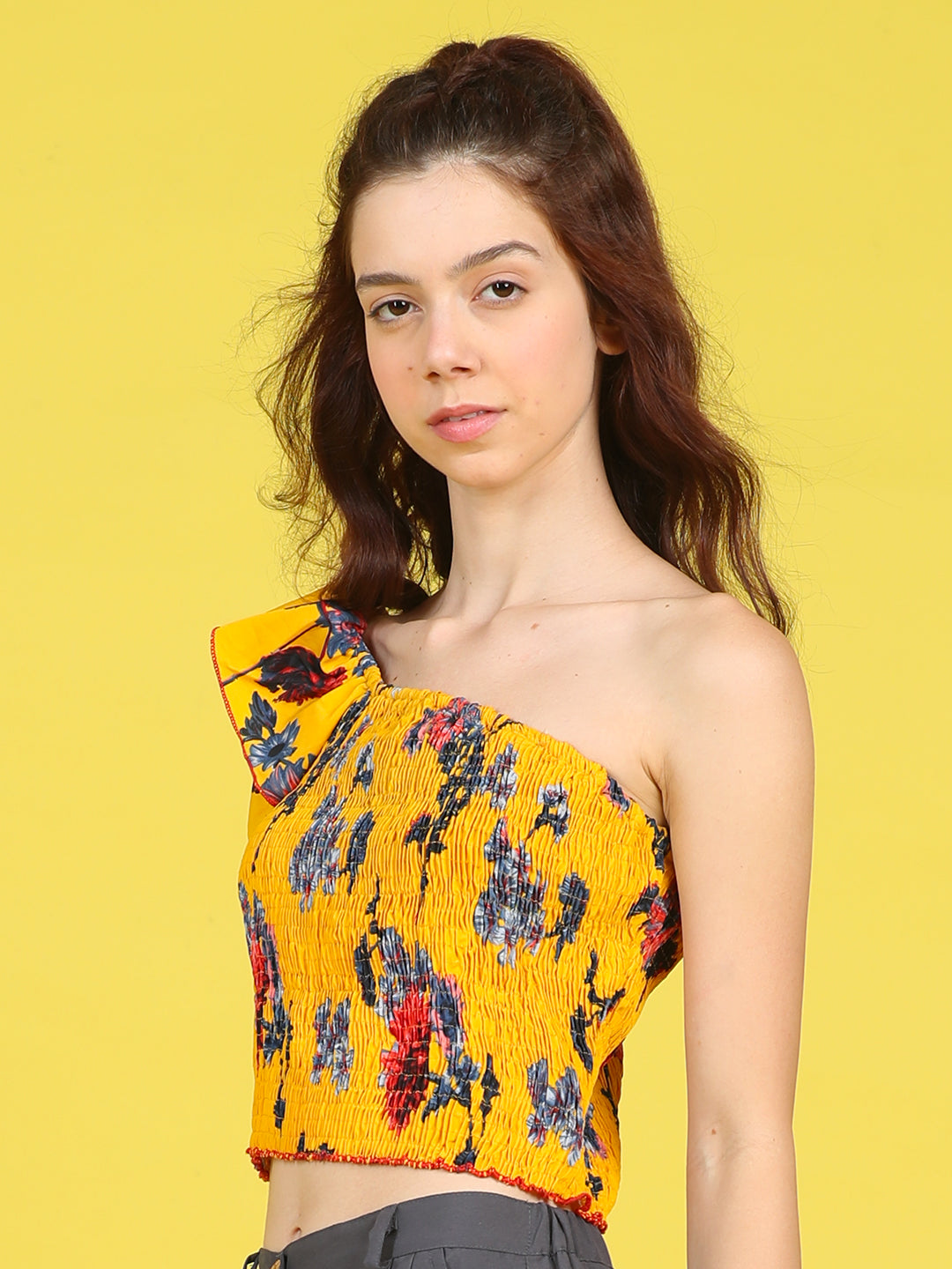 Cutiekins Girls Trendy Bold Style Printed Top -Mustard & Multi