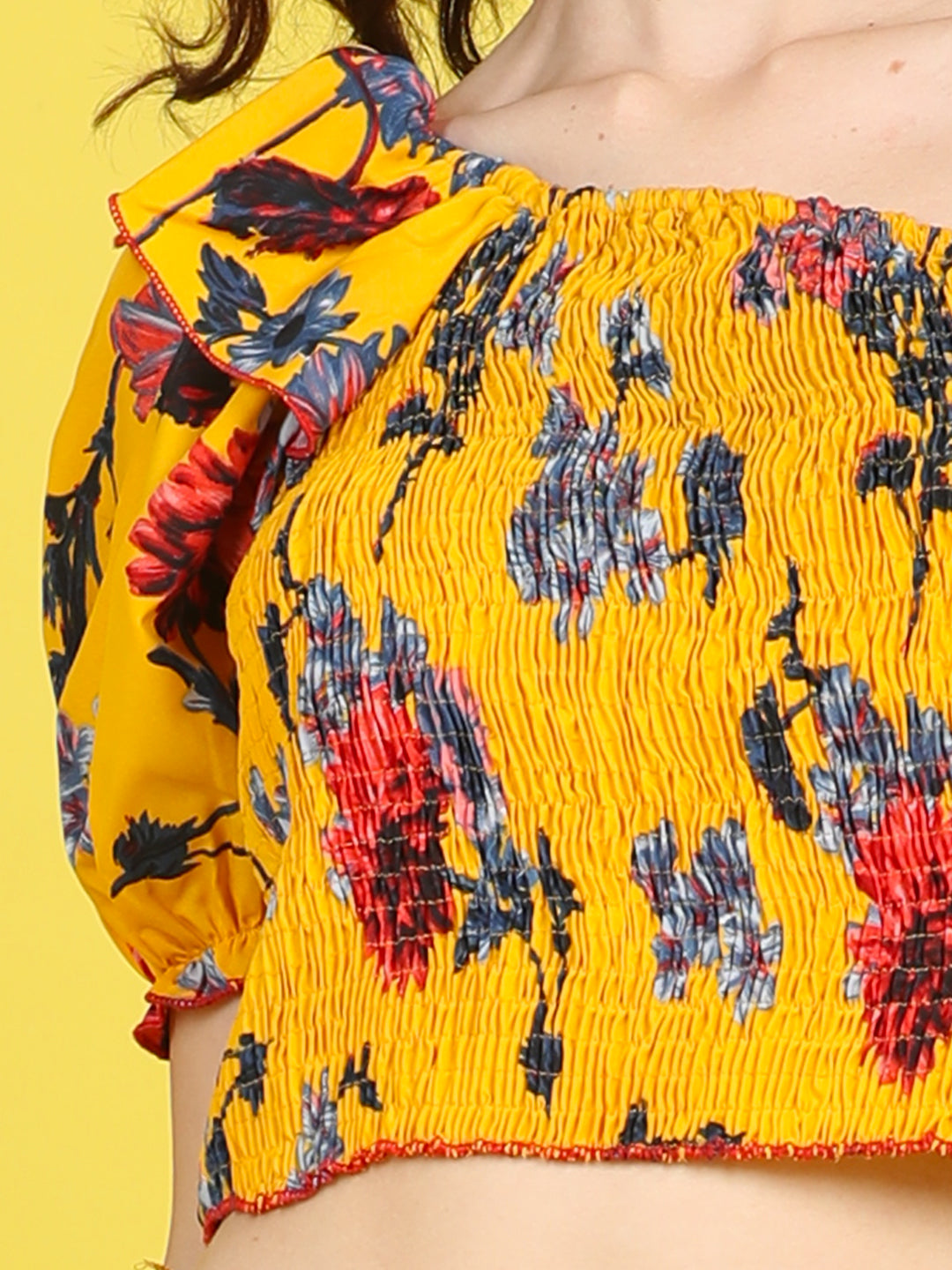 Cutiekins Girls Trendy Bold Style Printed Top -Mustard & Multi