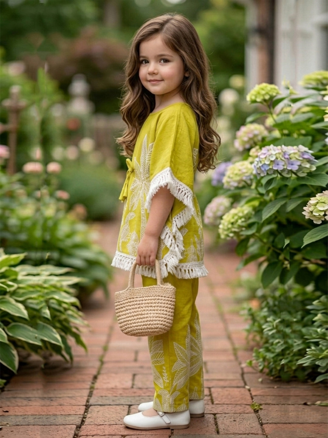 Cutiekins Girls Floral Print Top With Matching Trouser - Mustard & White