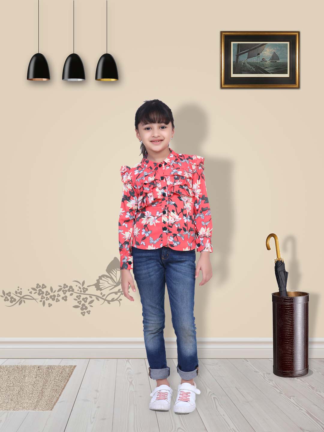 Cutiekins Shirt Style Floral Print Top -  Multicolor