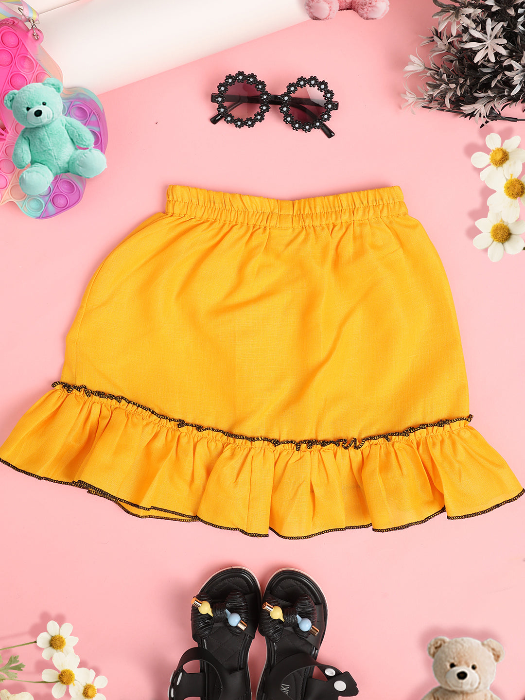 Cutiekins Girls Solid Embellished Skirt-Peach -Mustard