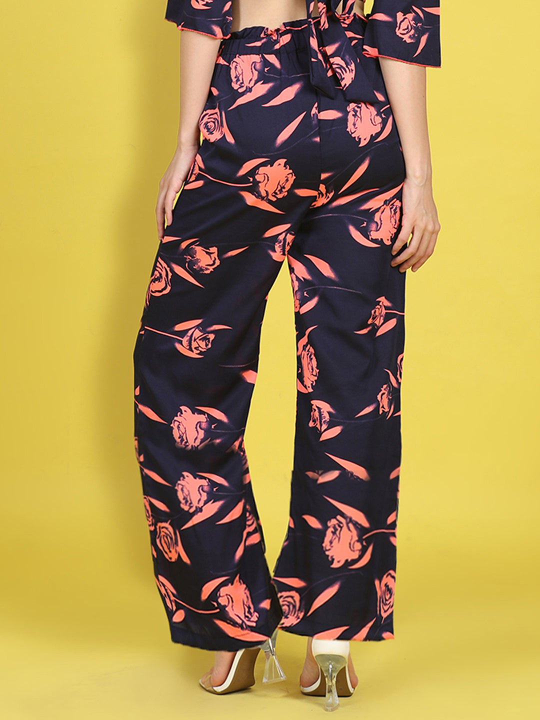 Cutiekins Girls Trendy Bold Style Printed Palazzo -Navy & Coral