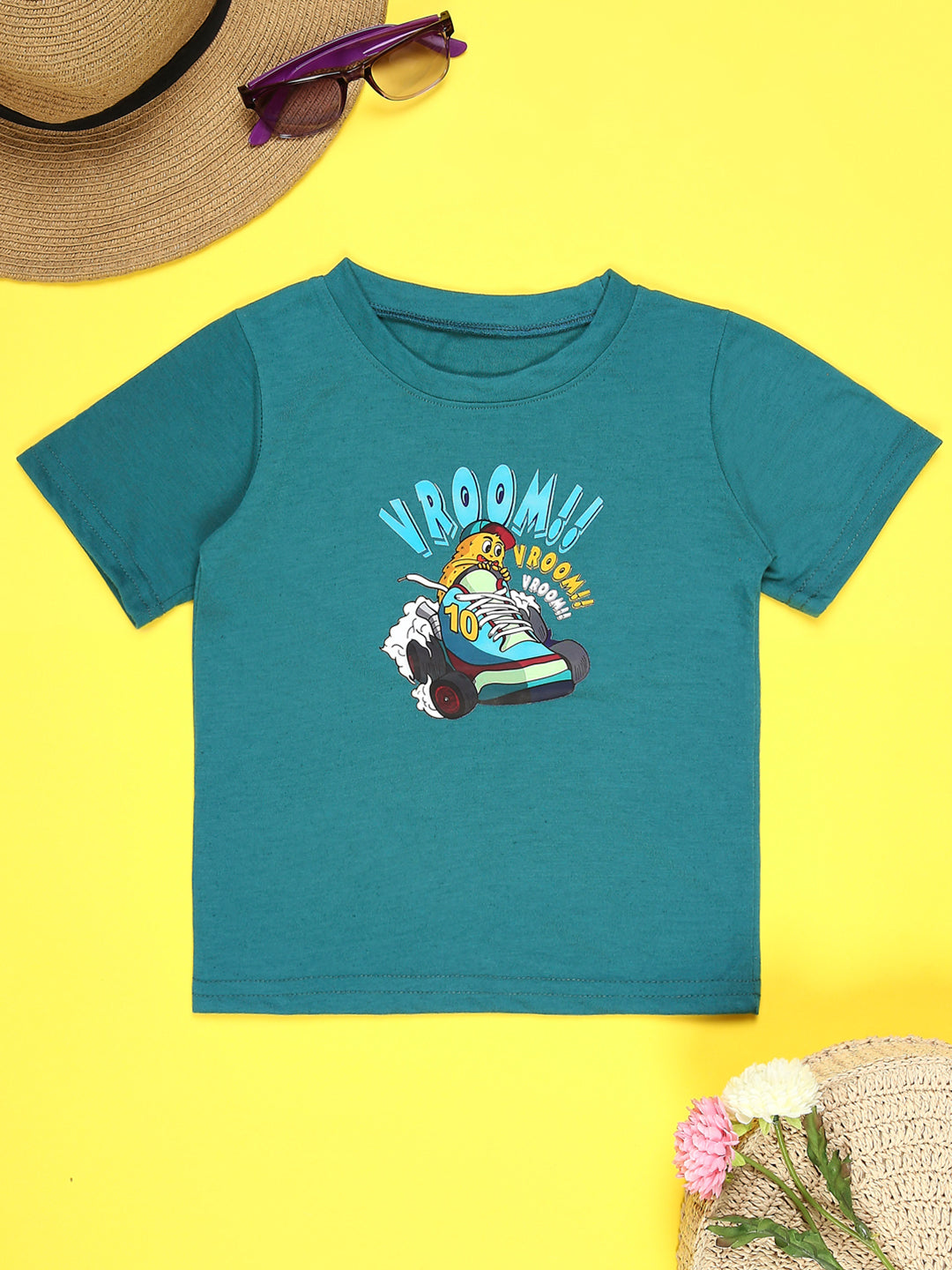 Cutiekins Boys Graphic Printed T-Shirt-Teal Blue & Mustard