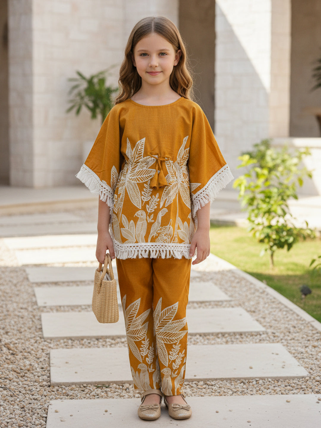 Cutiekins Girls Floral Print Top With Matching Trouser - Yellow & White