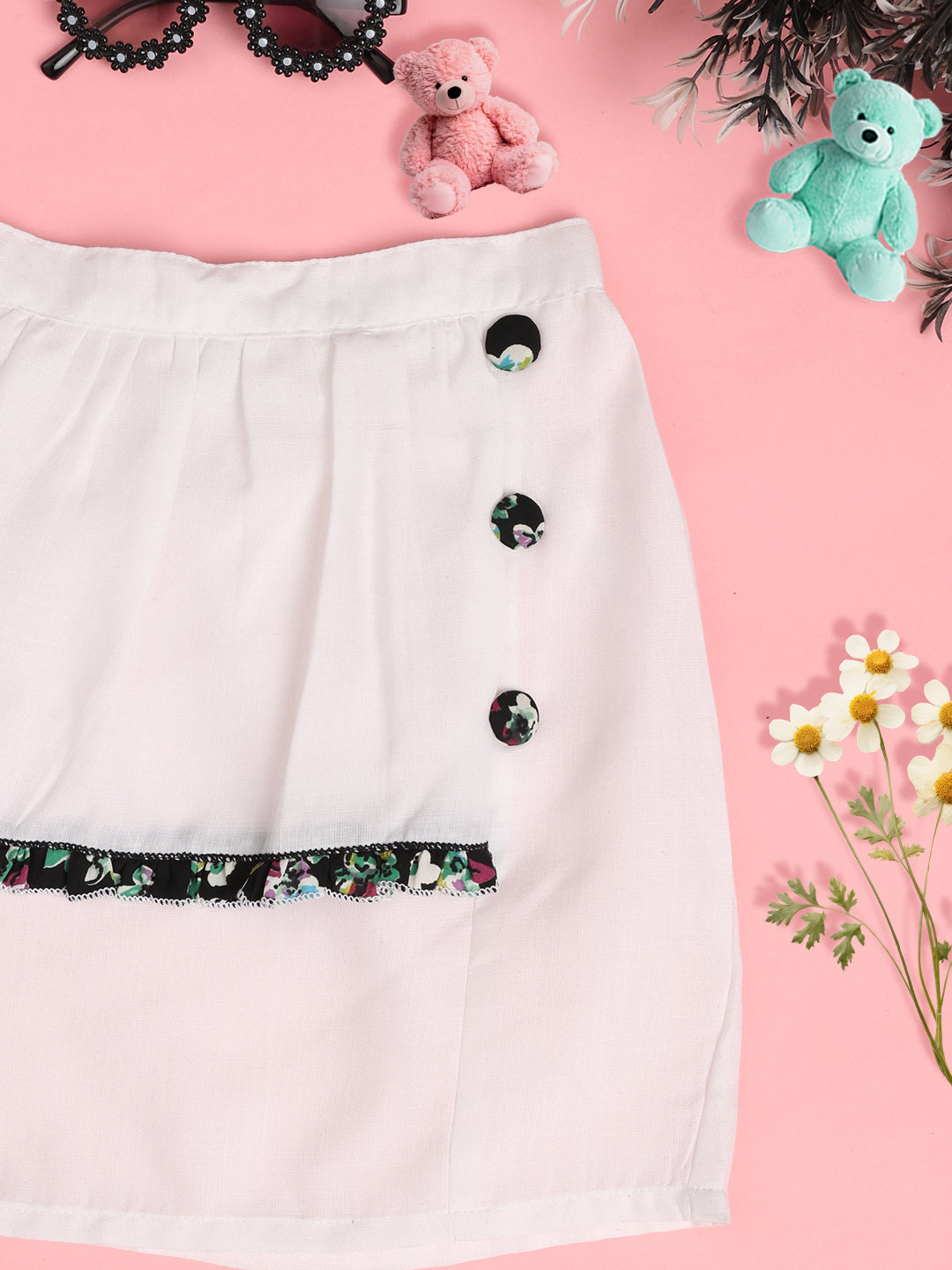 Cutiekins Girls Solid Embellished Skirt-Off White