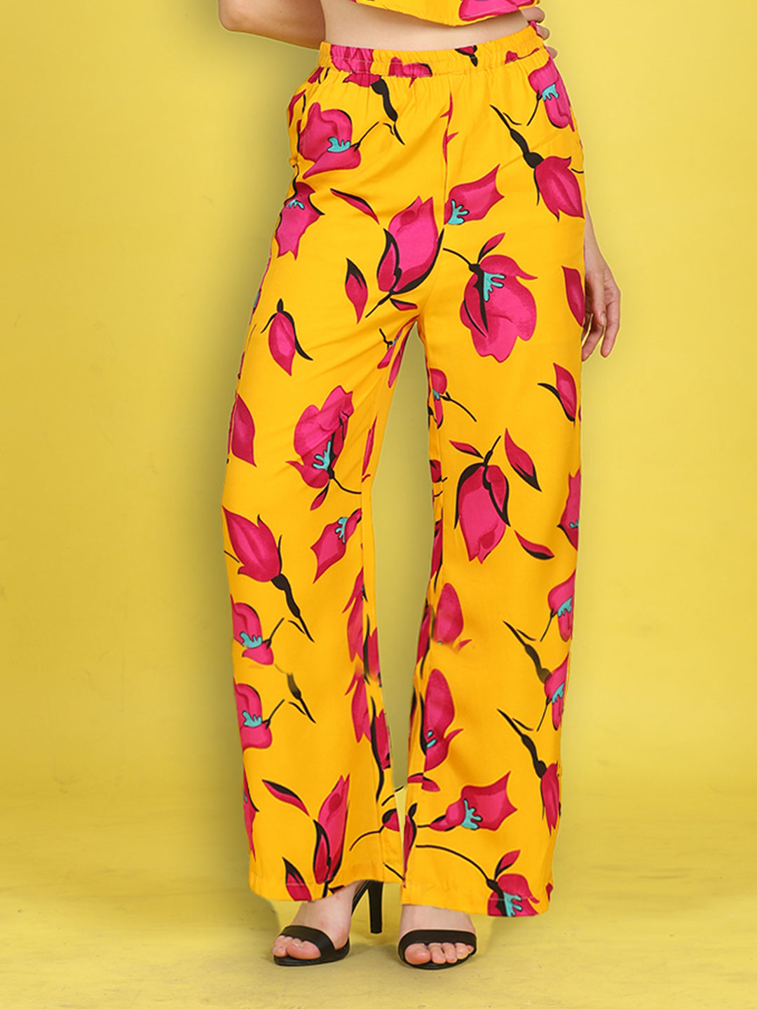 Cutiekins Girls Trendy Bold Style Printed Palazzo -Mustard & Dark Pink