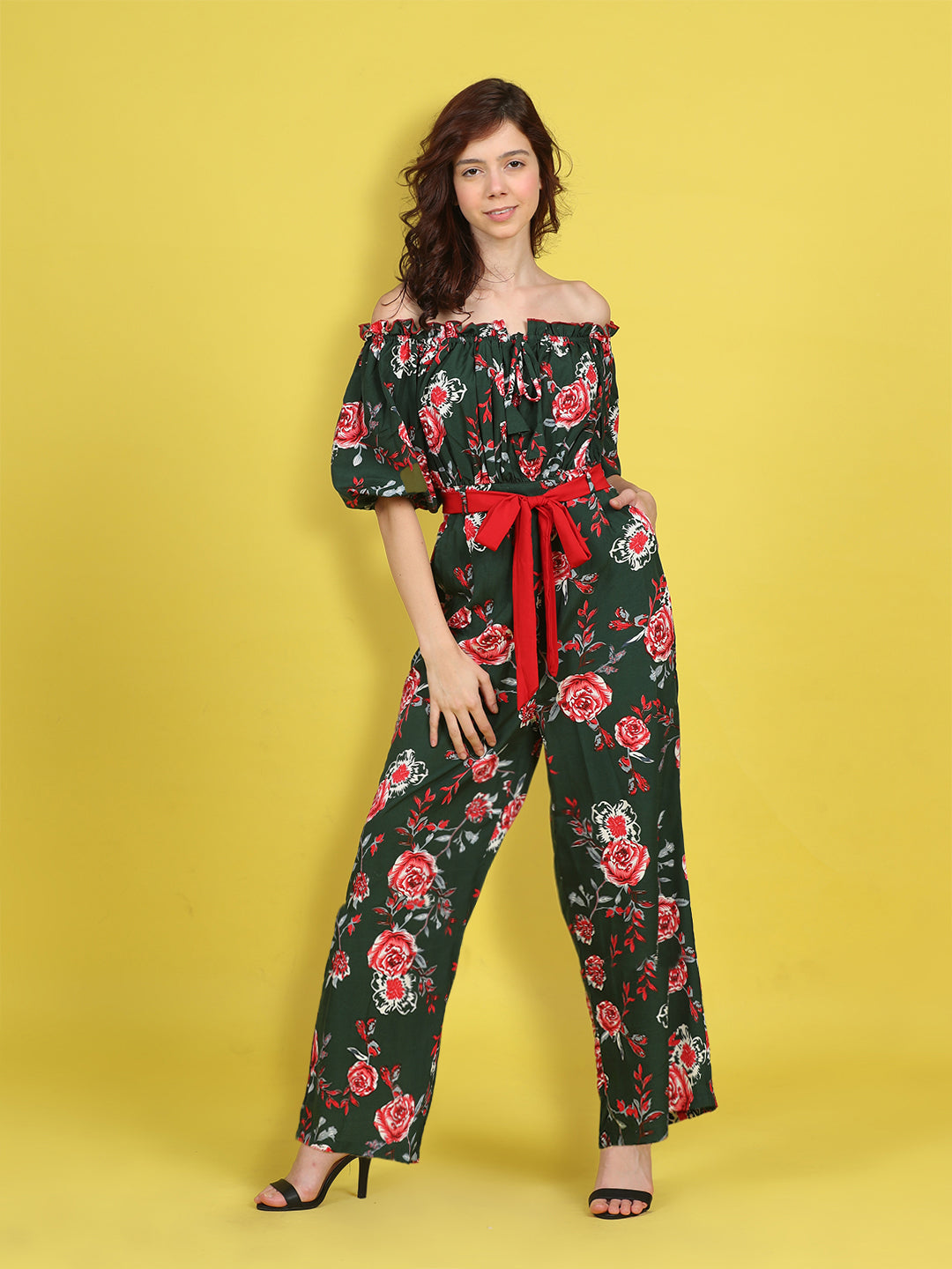 Cutiekins Stylish & Trendy Printed Jumpsuit for Kids -Dark Green & Red