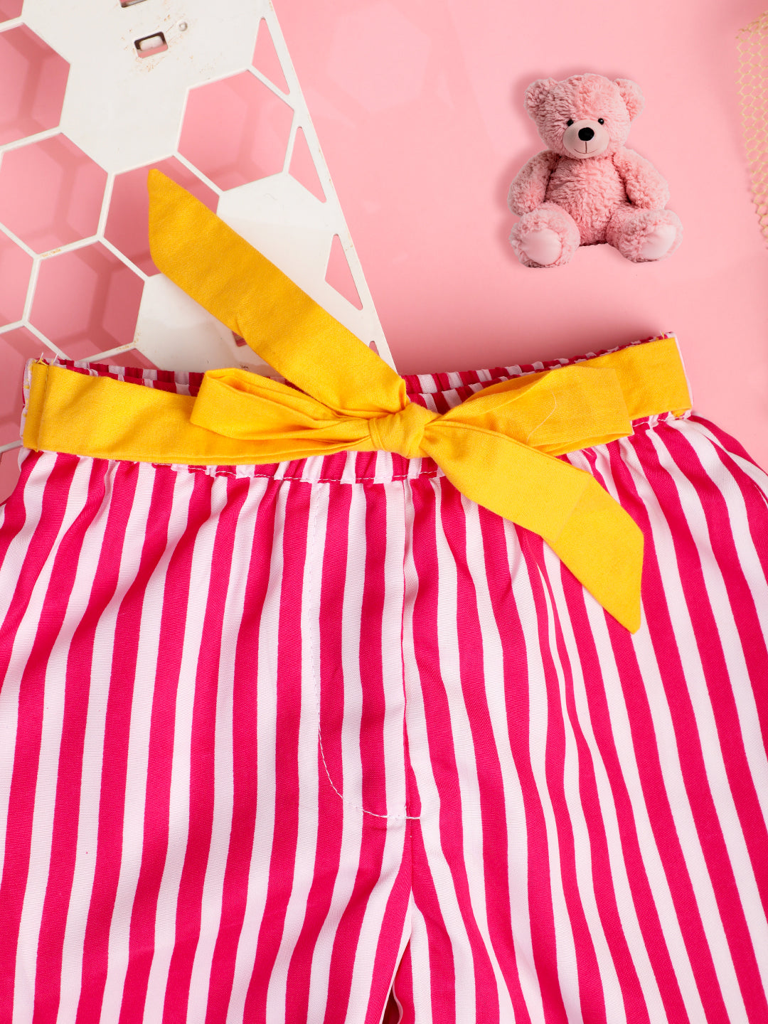 Cutiekins Girls Striped Printed Embellished Short -Pink & Off White