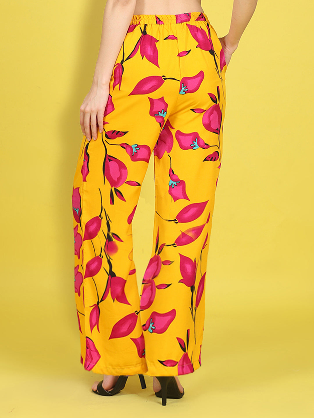 Cutiekins Girls Trendy Bold Style Printed Palazzo -Mustard & Dark Pink
