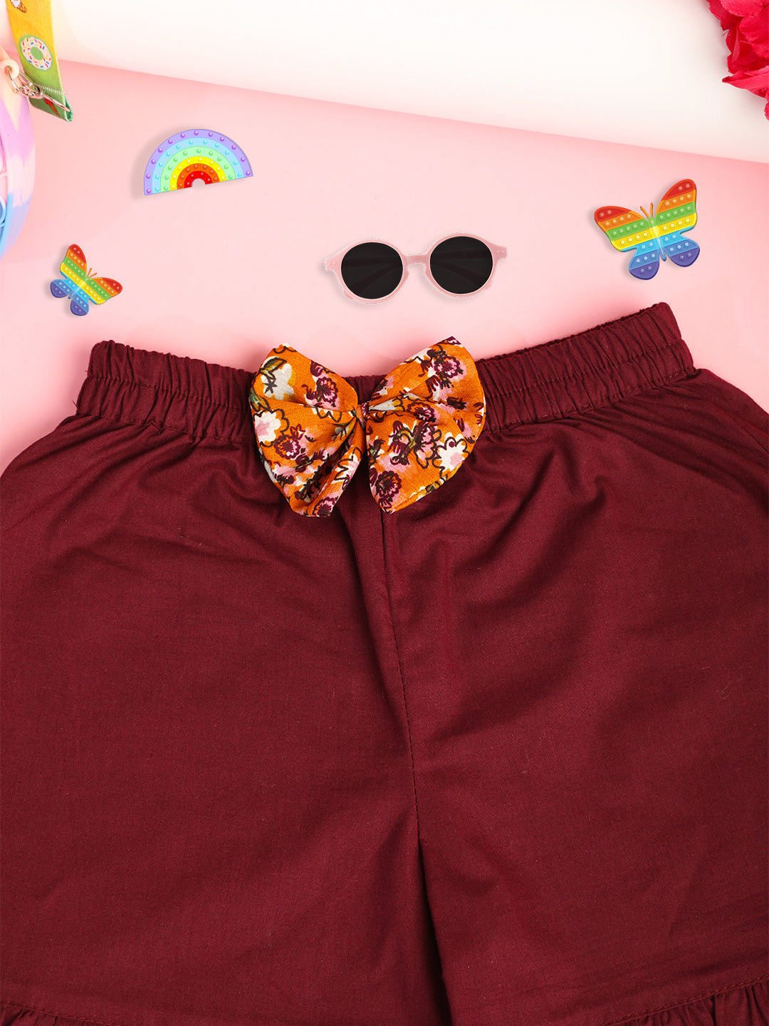 Cutiekins Girls Solid Embellished Short -Maroon