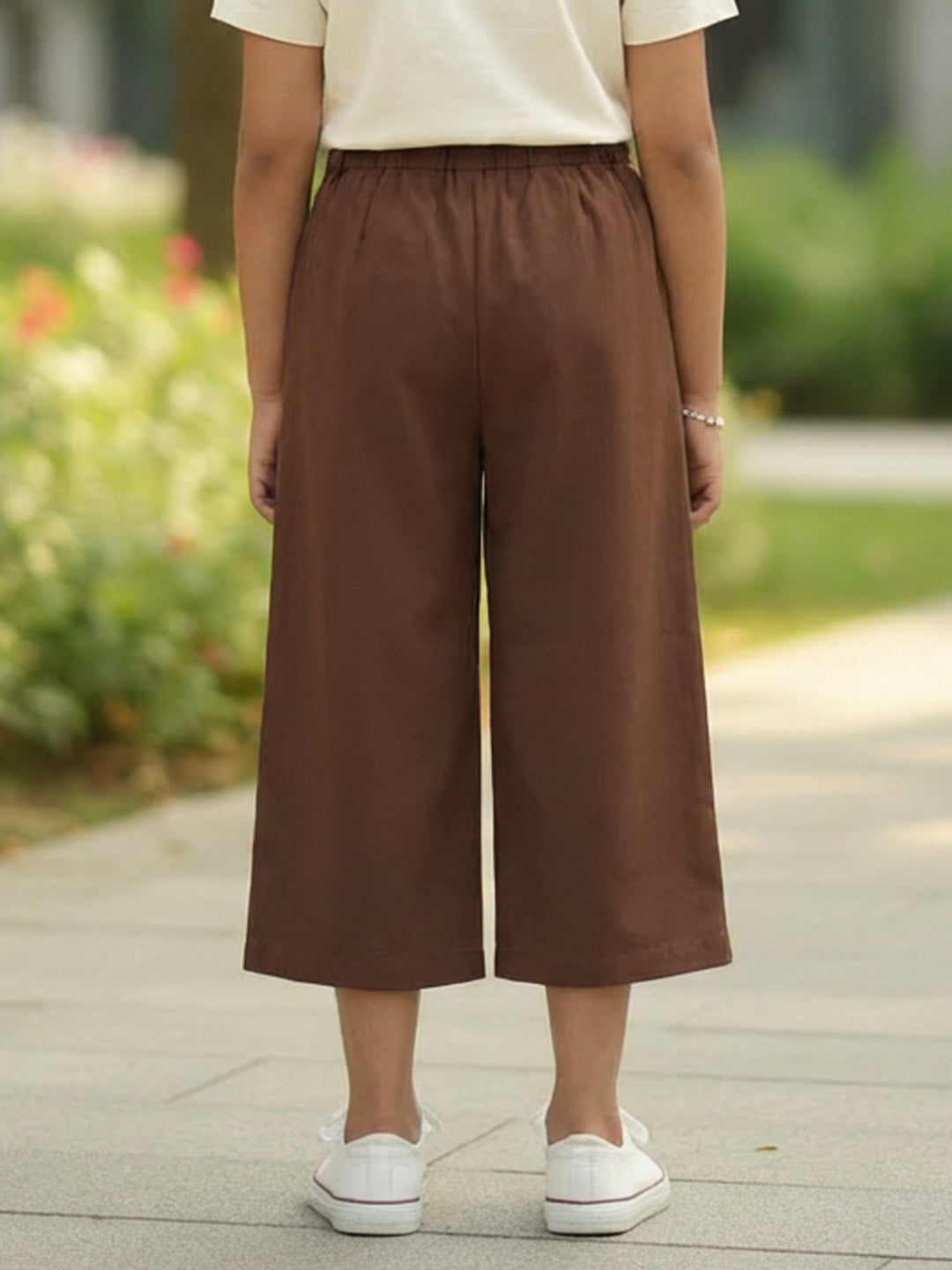 Cutiekins Solid Wide Leg Cropped Trousers - Brown