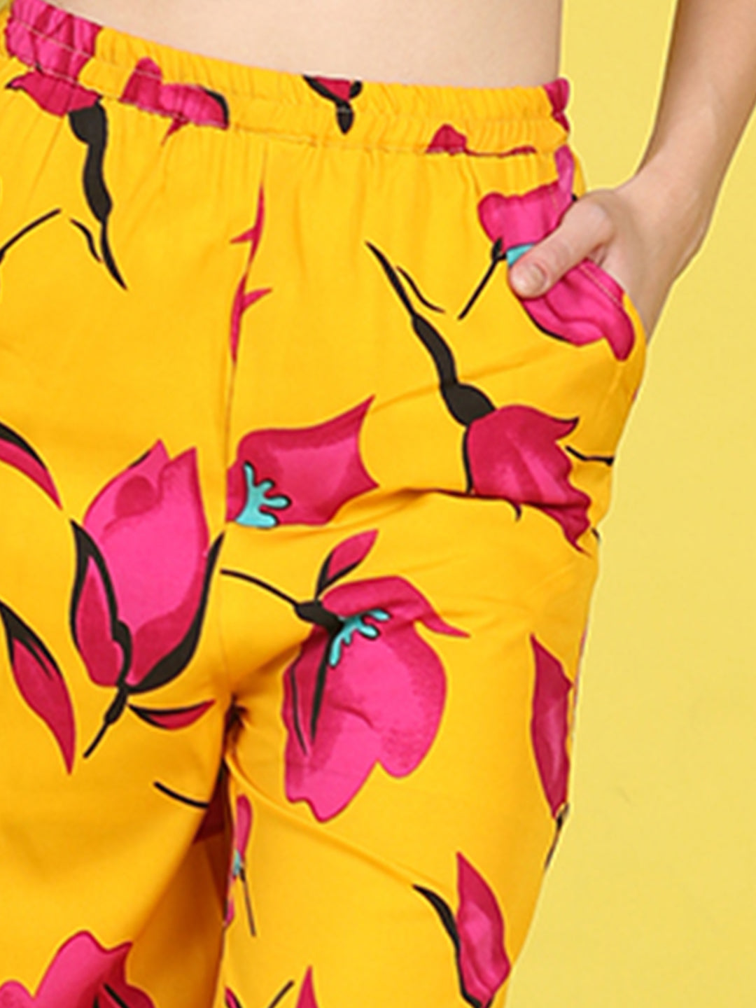 Cutiekins Girls Trendy Bold Style Printed Palazzo -Mustard & Dark Pink