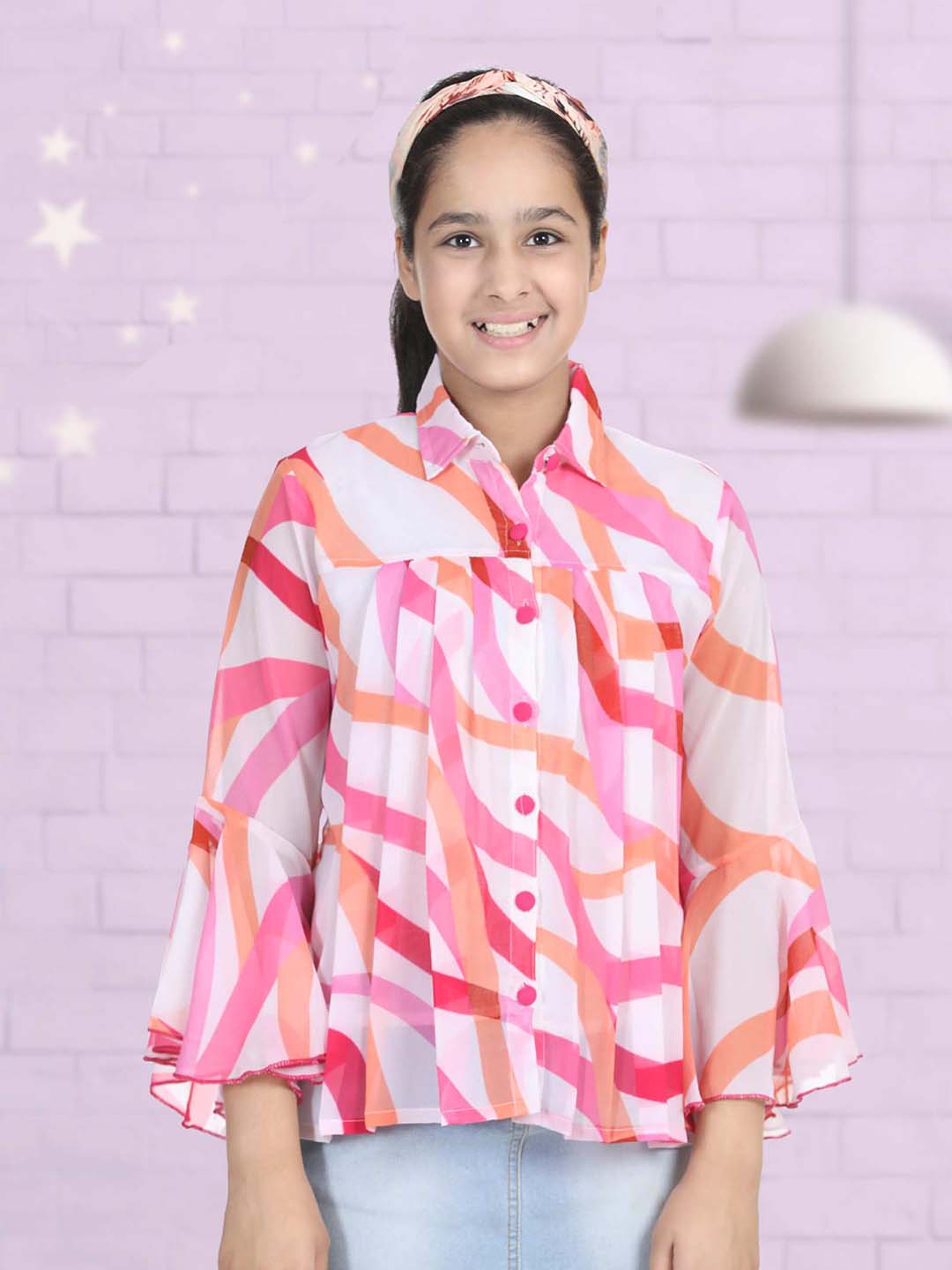 Girls Casual Polyester A-line Top  (Multicolor,)
