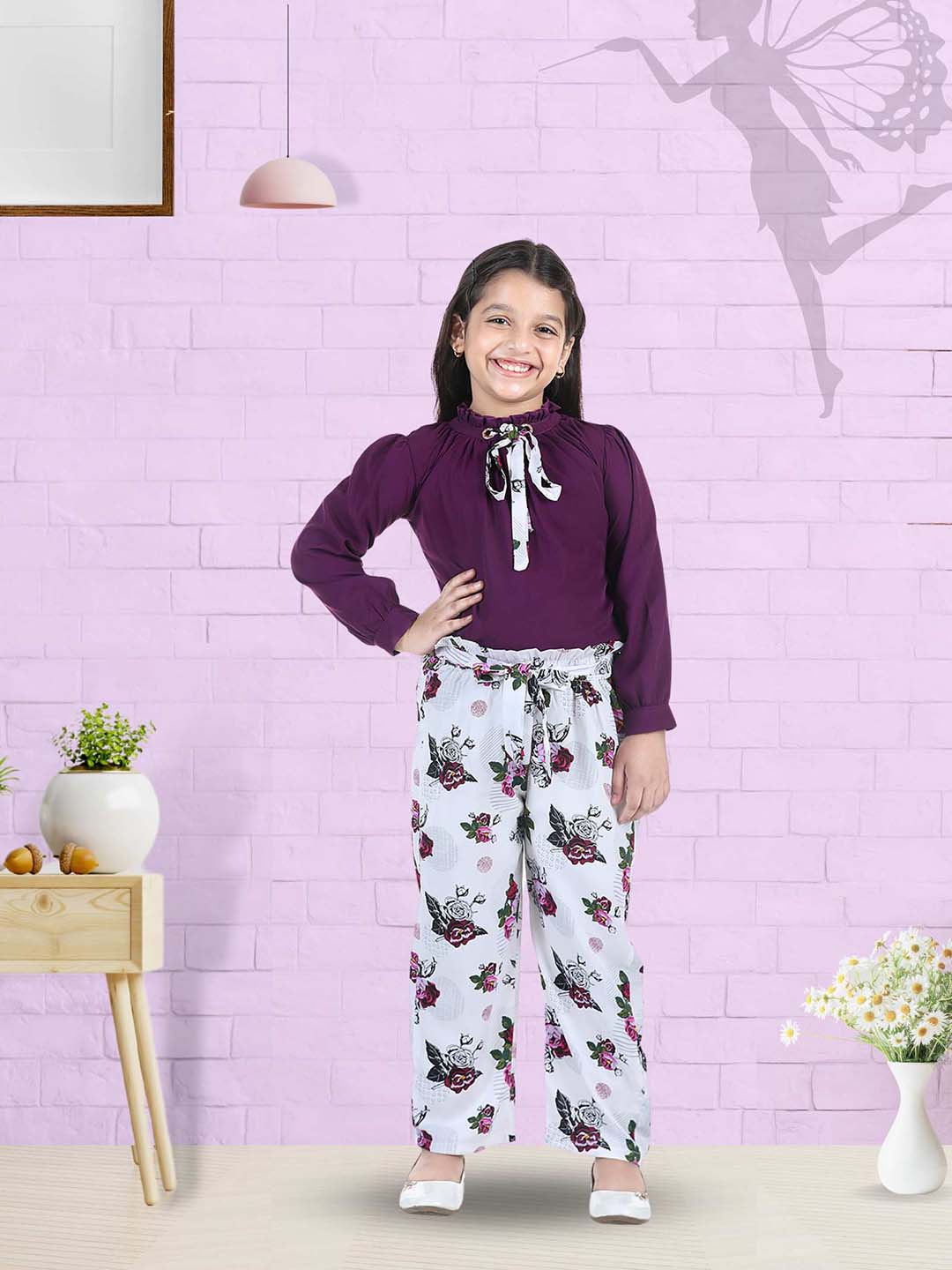 Cutiekins Girls Casual Top & Trouser Set  (Purple)