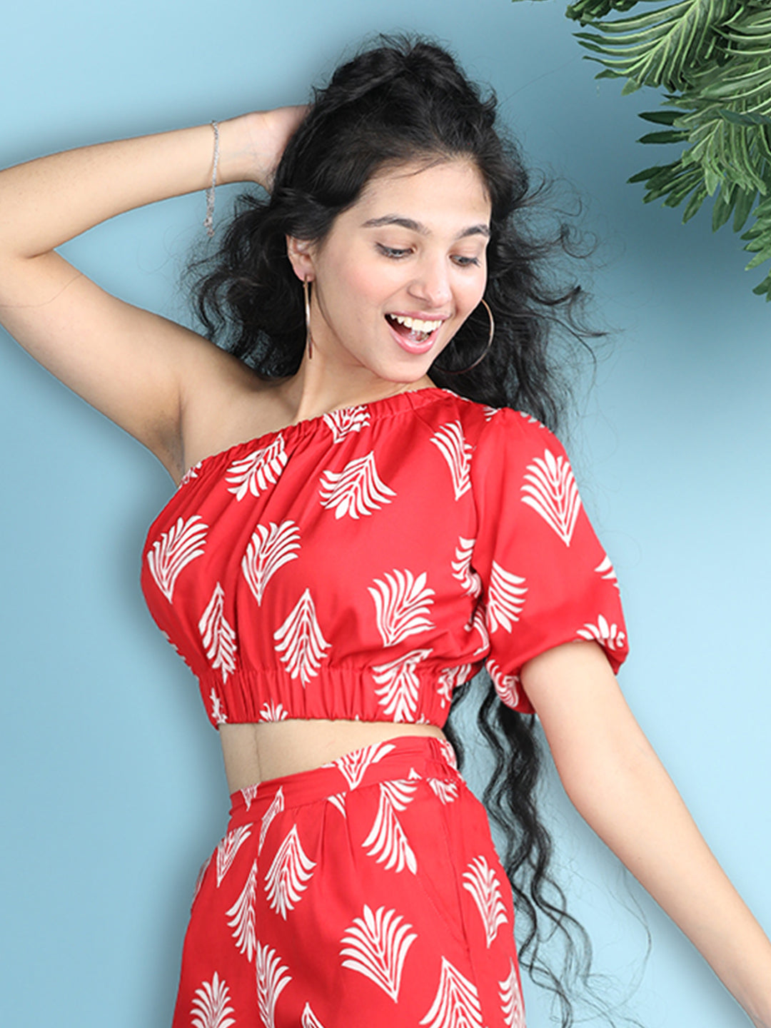 Cutiekins Girls Printed Embellished Top -Red & Off White