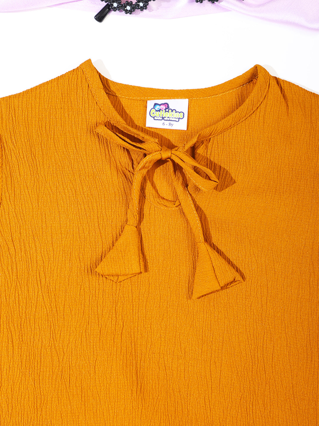 Cutiekins Girls Solid Tie-up Top -Mustard