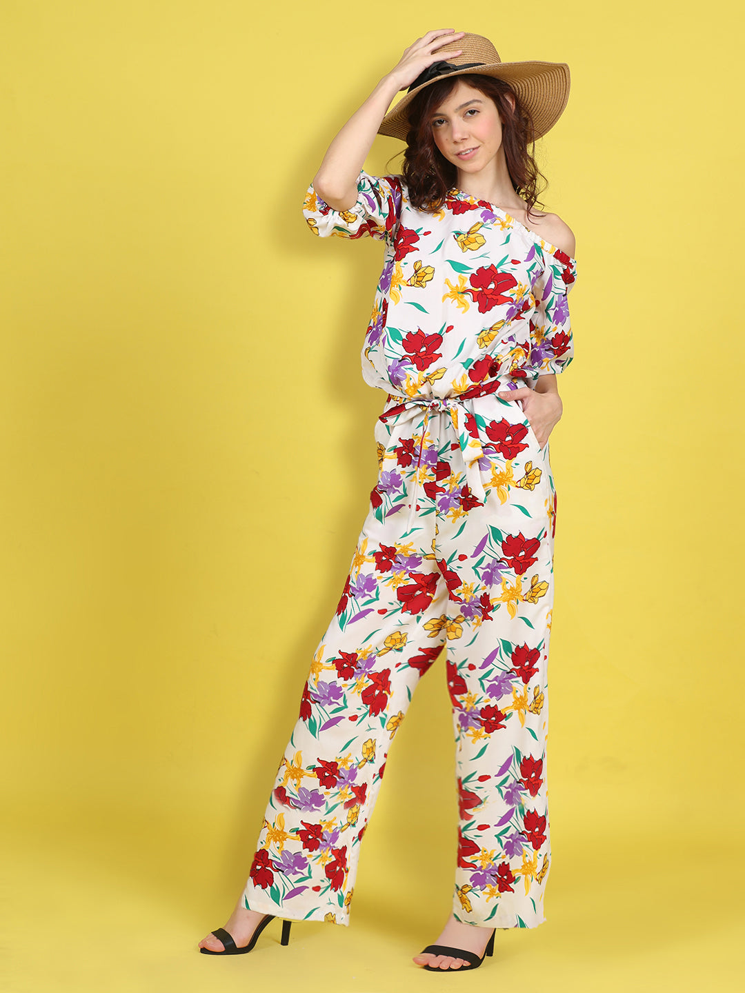Cutiekins Stylish & Trendy Printed Jumpsuit for Kids -Off White & Red