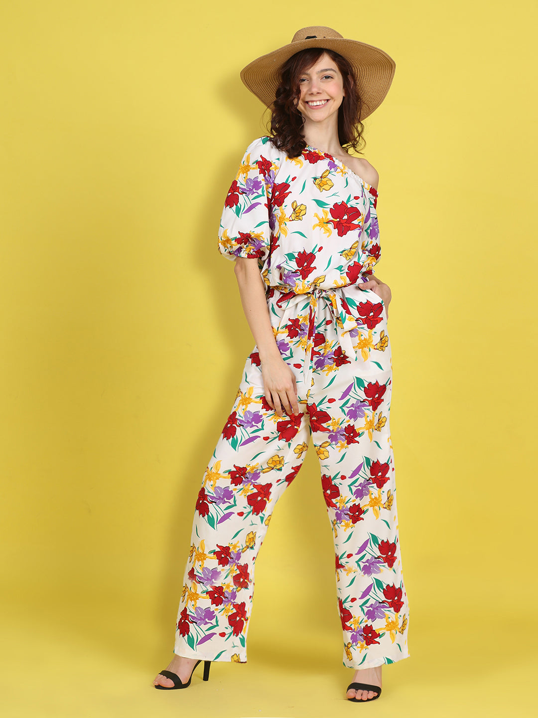 Cutiekins Stylish & Trendy Printed Jumpsuit for Kids -Off White & Red