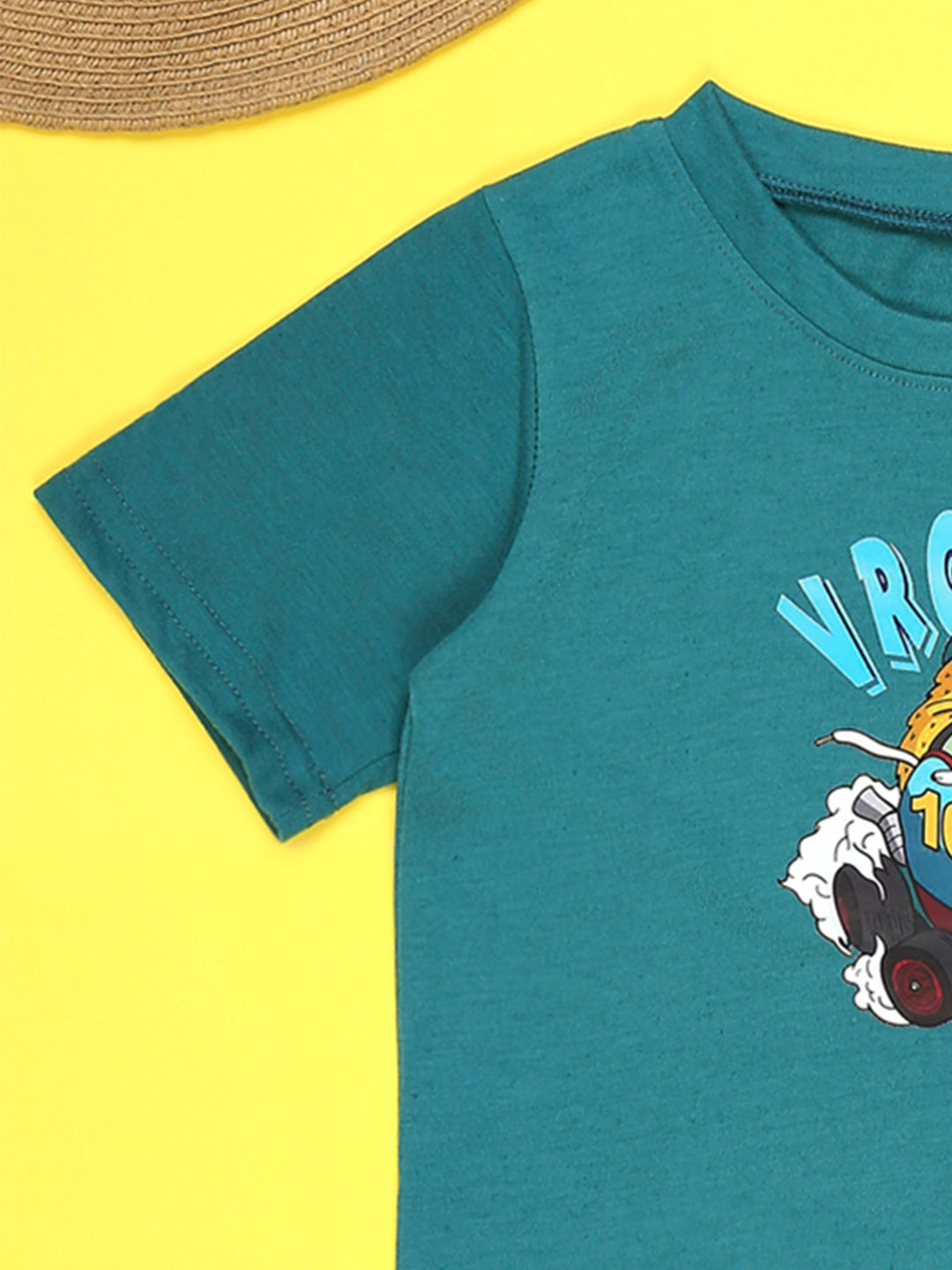 Cutiekins Boys Graphic Printed T-Shirt-Teal Blue & Mustard