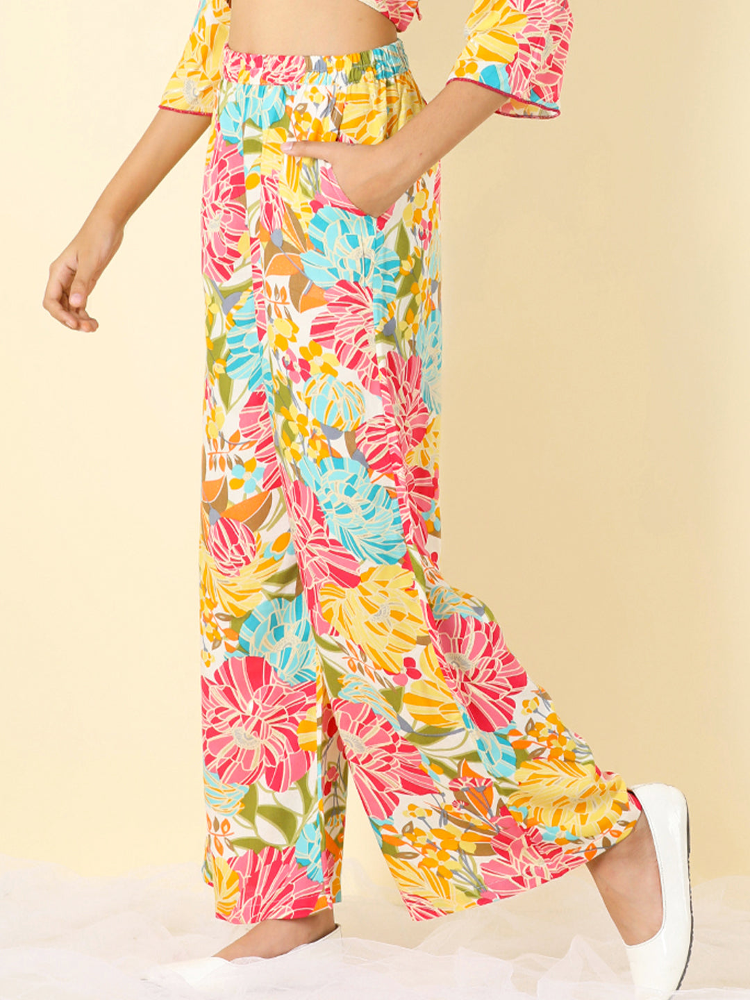 Cutiekins Girls Rayon Floral Print Palazzo -Multicolor