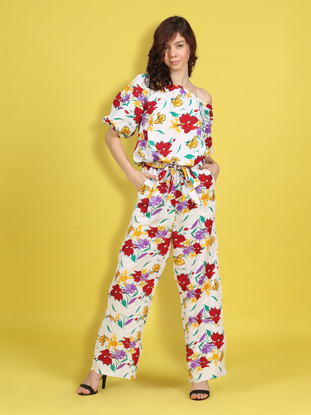 Cutiekins Stylish & Trendy Printed Jumpsuit for Kids -Off White & Red