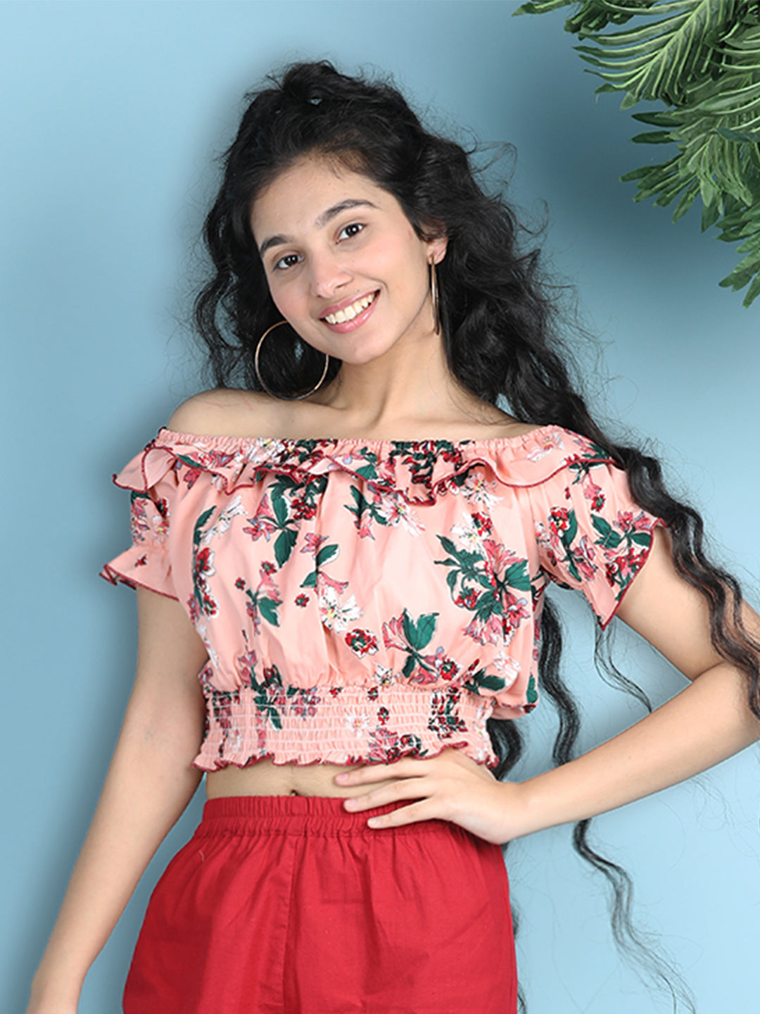 Cutiekins Girls Printed Embellished Top -Peach & Multi