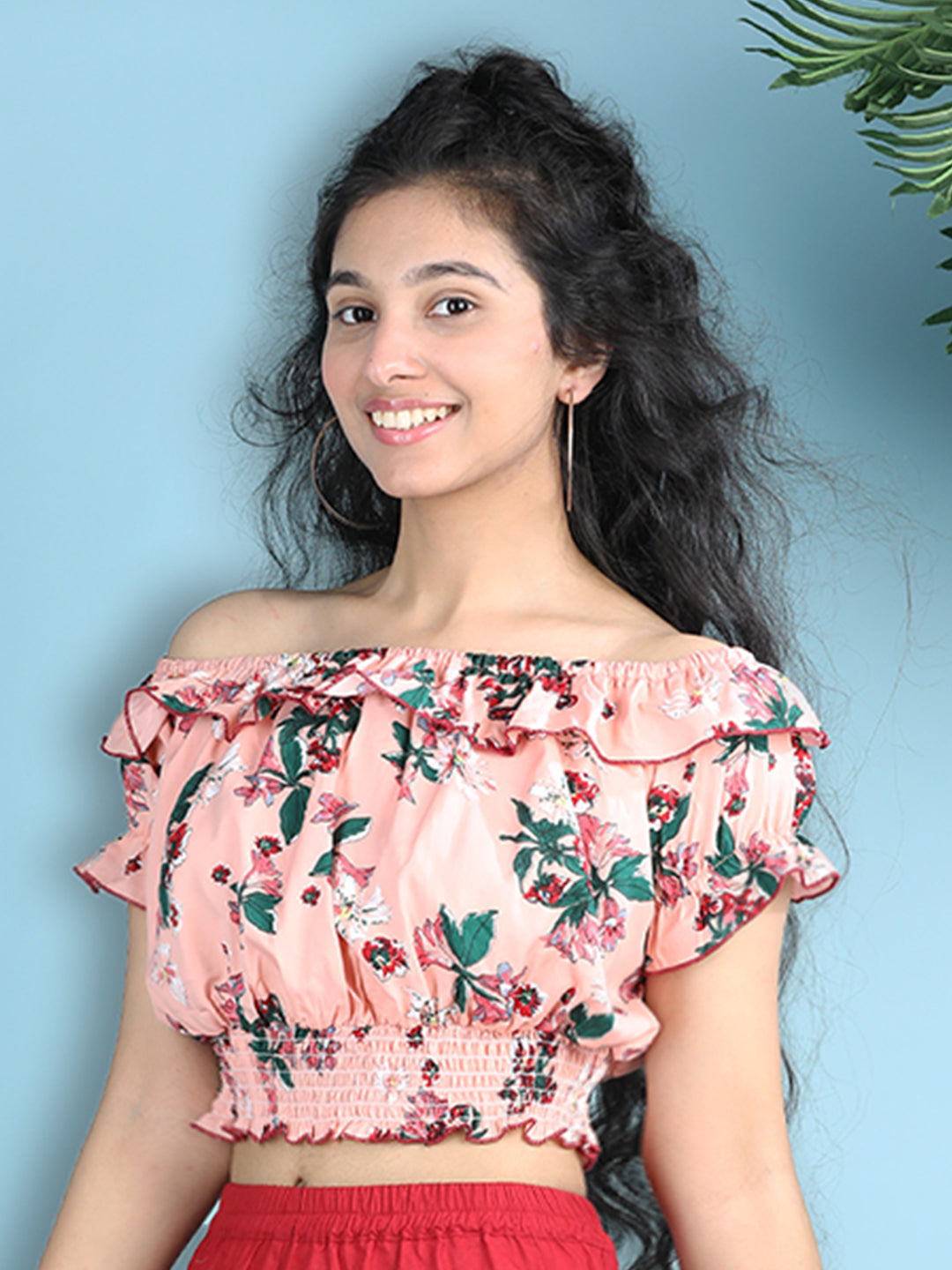 Cutiekins Girls Printed Embellished Top -Peach & Multi