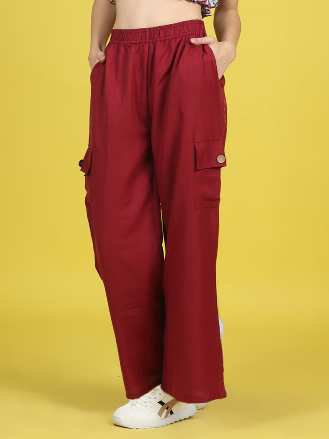 Cutiekins Girls Regular-Fit Solid Cargo Pant -Maroon
