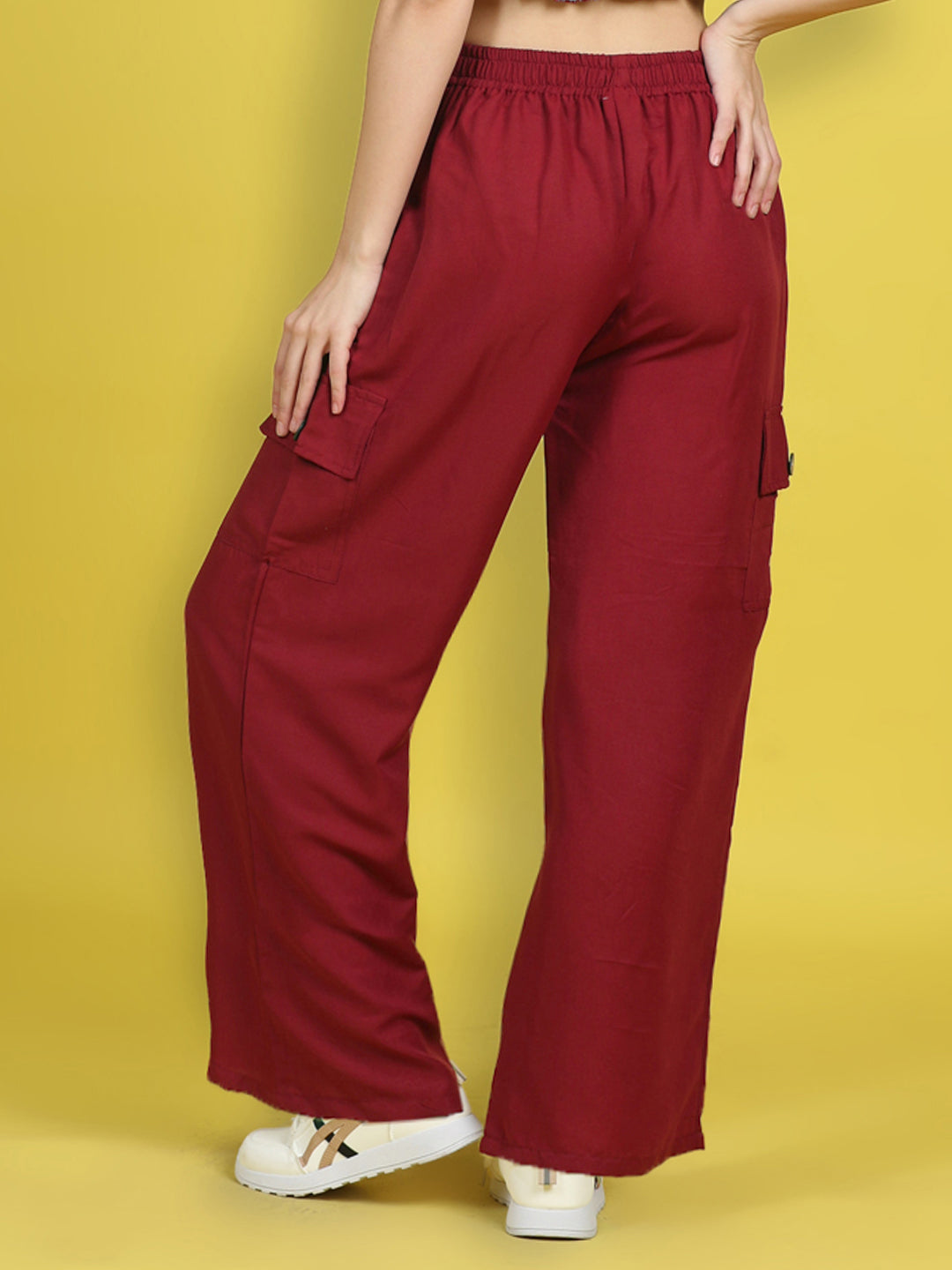 Cutiekins Girls Regular-Fit Solid Cargo Pant -Maroon