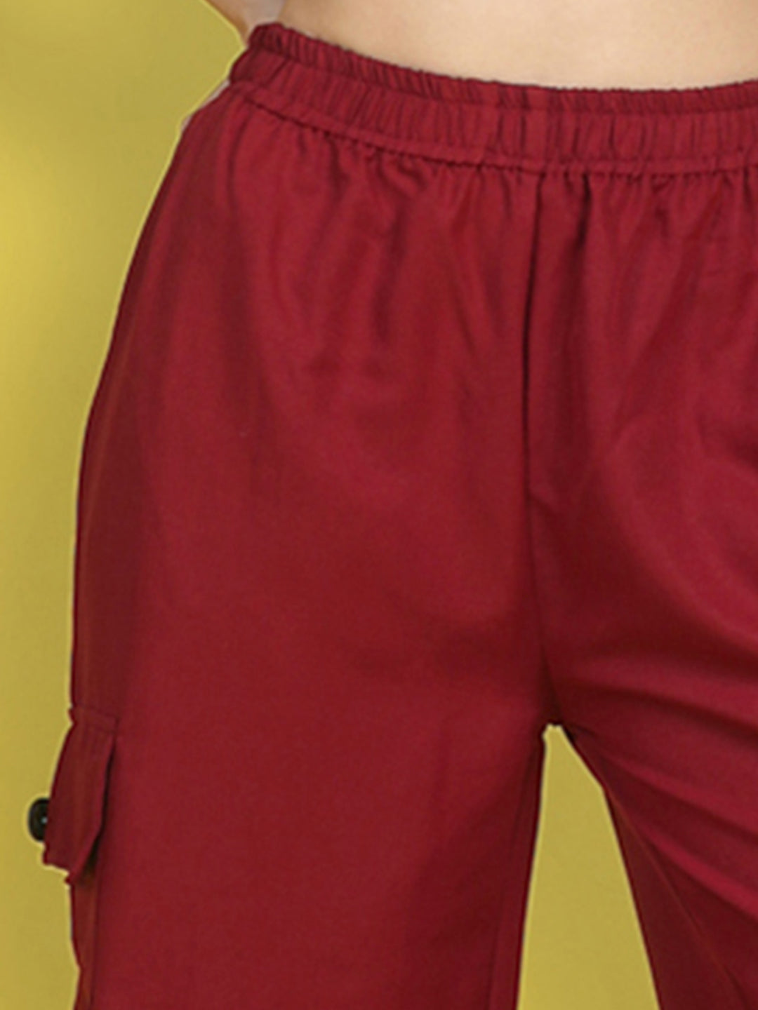 Cutiekins Girls Regular-Fit Solid Cargo Pant -Maroon