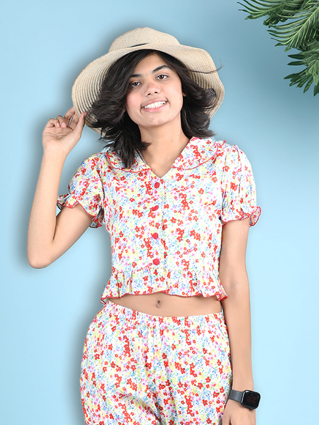 Cutiekins Girls Printed Embellished Top -Yellow & Red