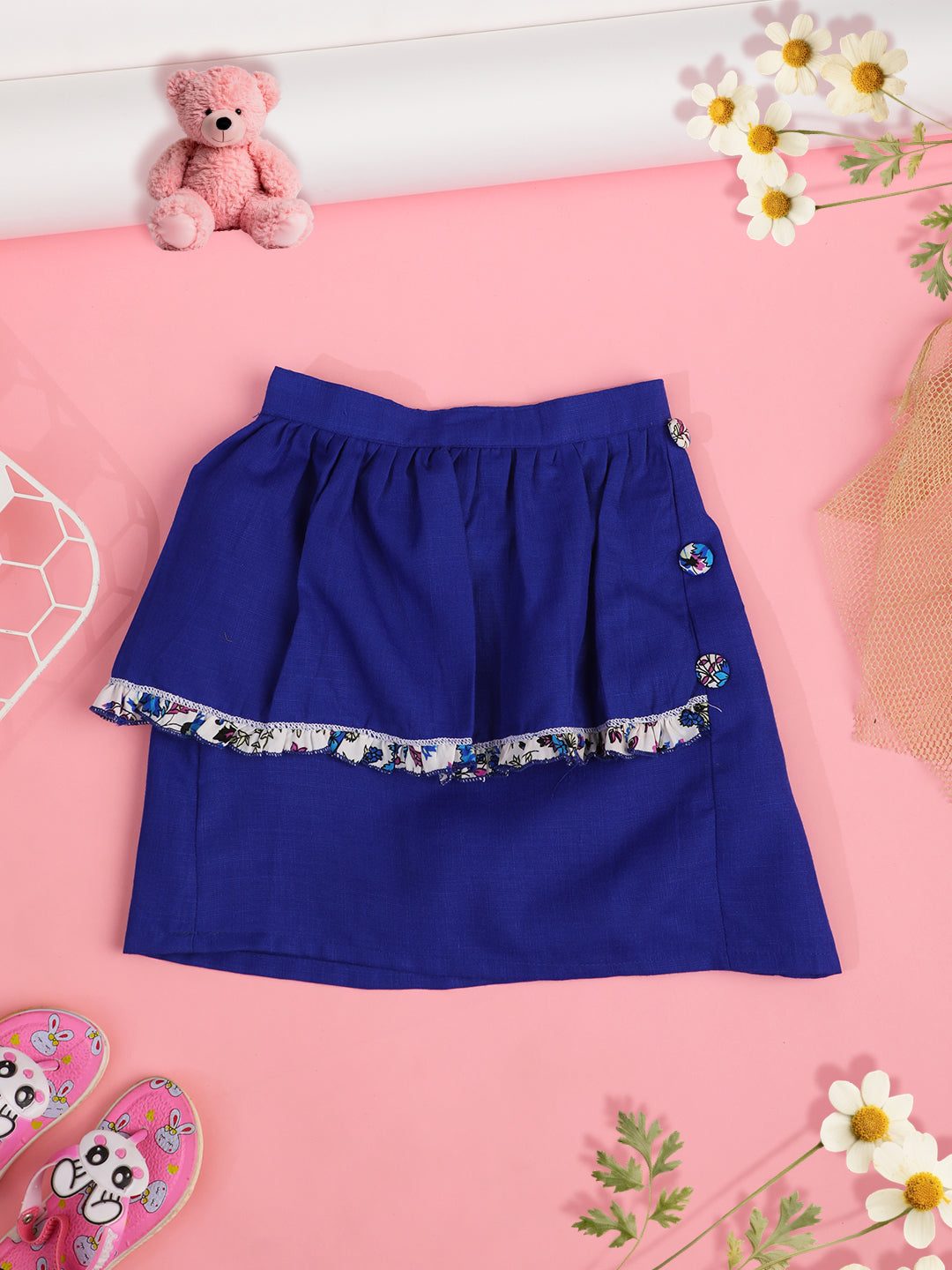Cutiekins Girls Solid Embellished Skirt-Dark Blue