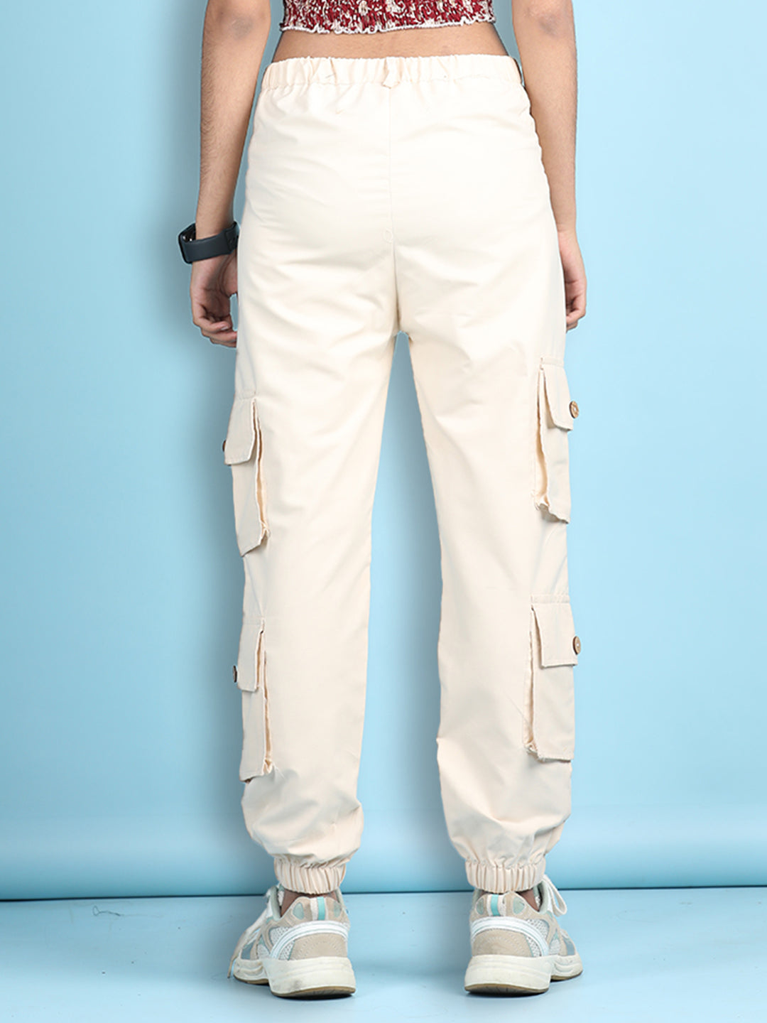 Cutiekins Girls Regular-Fit Solid Cargo Pant -Cream