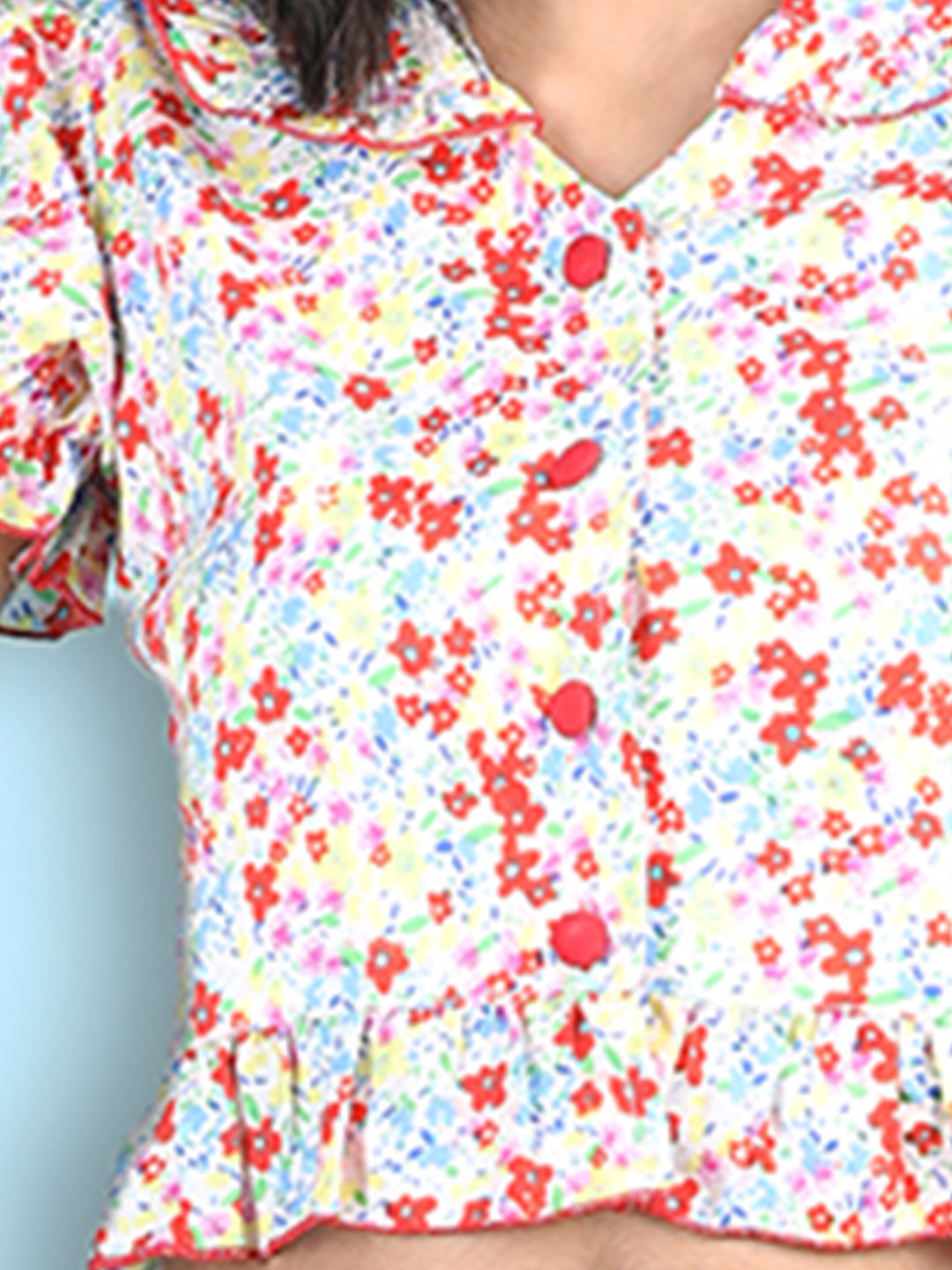 Cutiekins Girls Printed Embellished Top -Yellow & Red