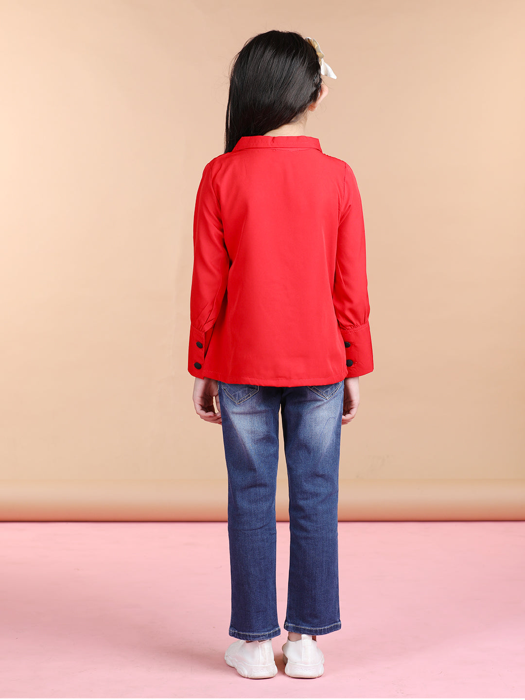 Cutiekins Polyester Front Frill Full Sleeves Top -Red & Black