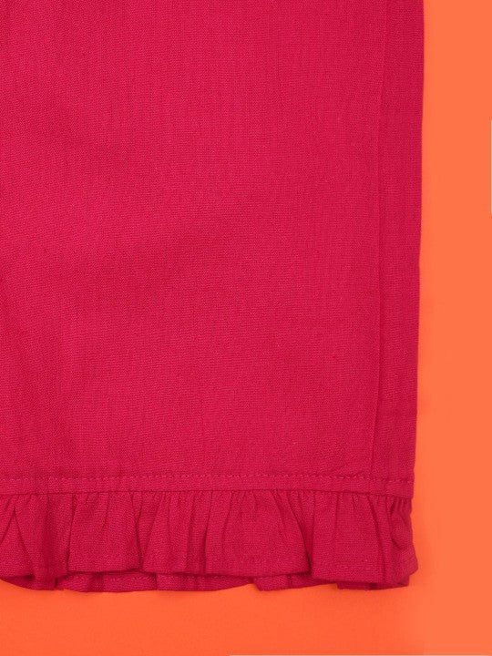 Cutiekins Girls Mid-Rise Casual Solid Capri -Rani Pink