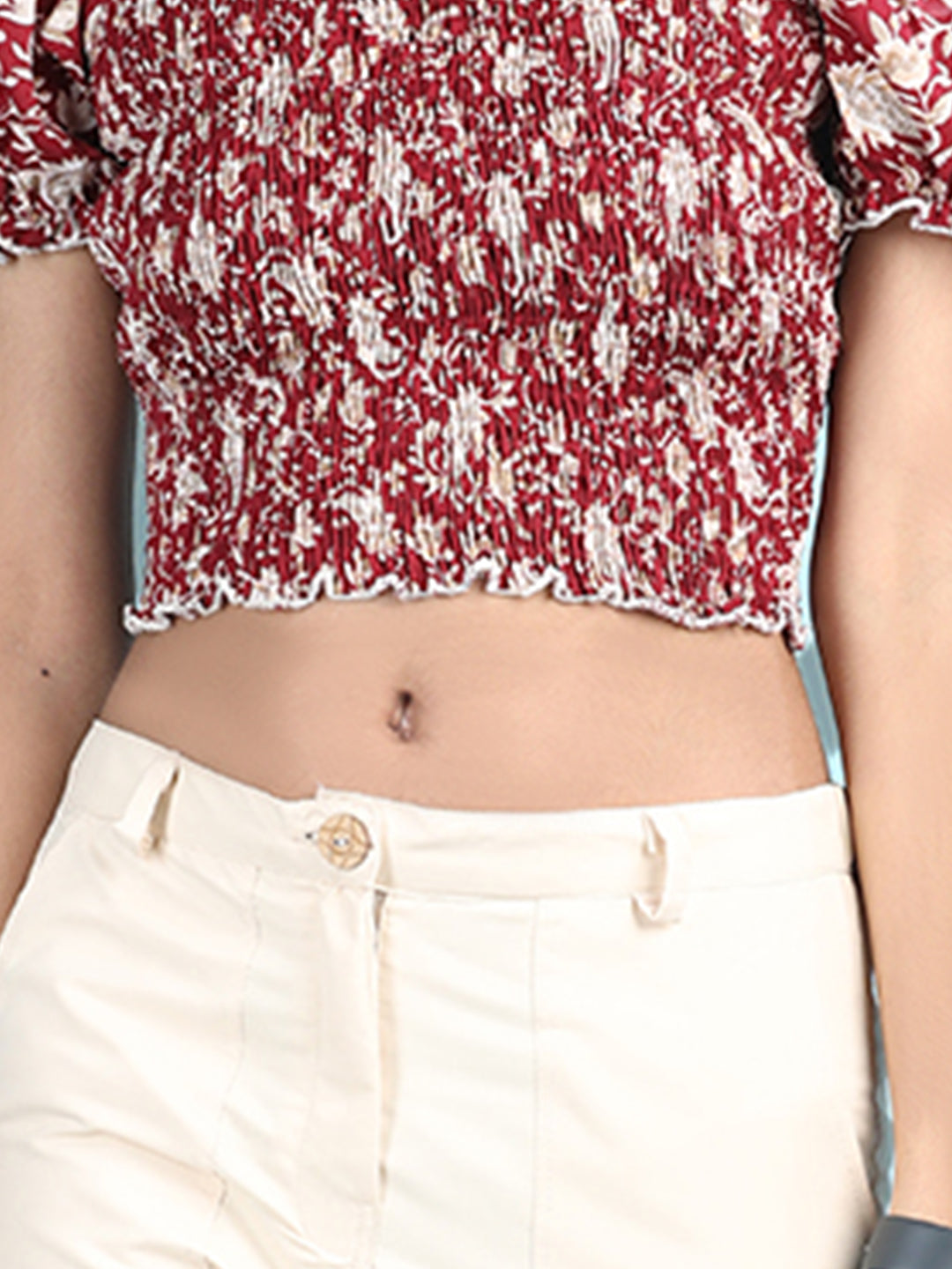 Cutiekins Girls Trendy Bold Look Crop Top With Solid Cargo -Maron & White