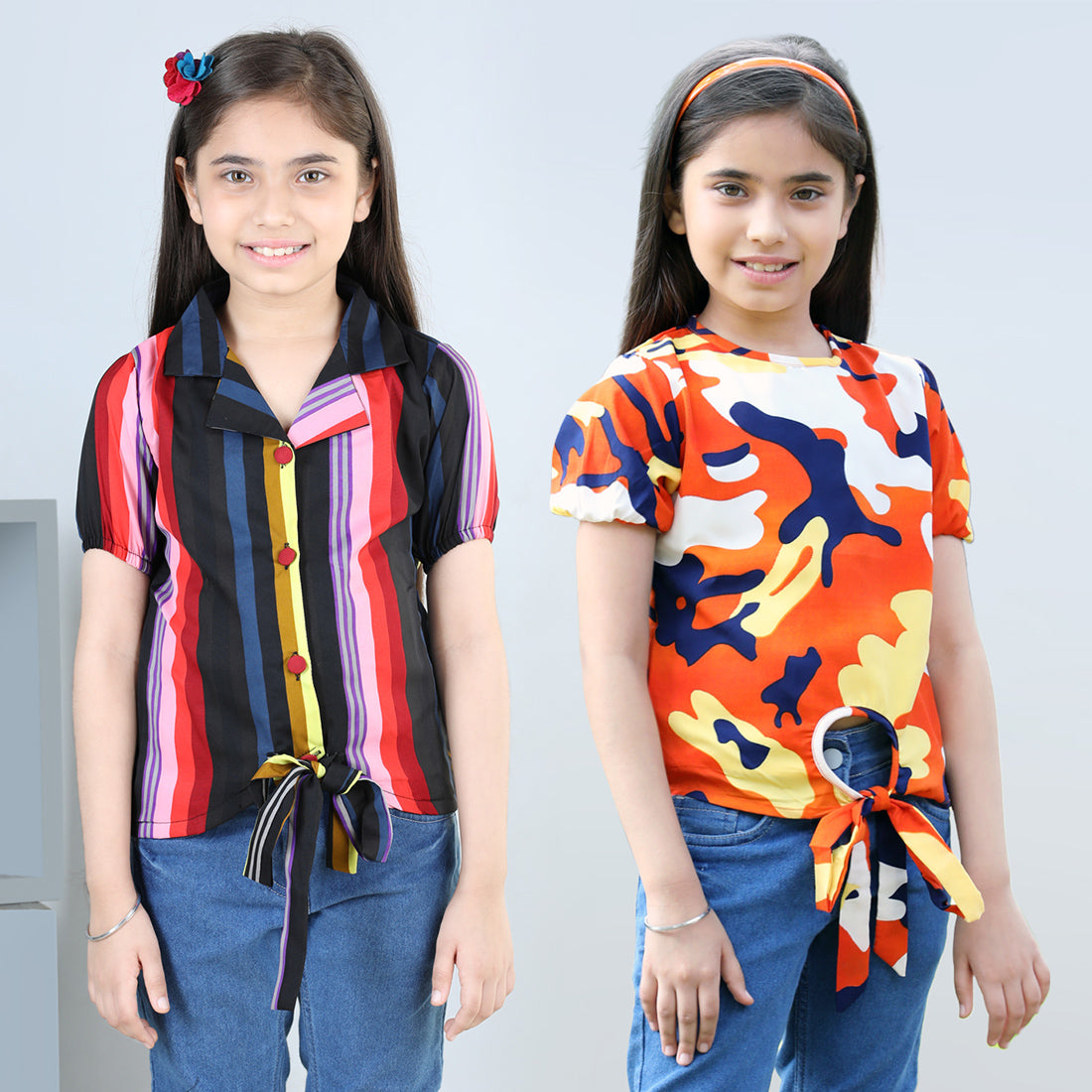 Cutiekins Pack Of 2 Printed Top-Black & Orange