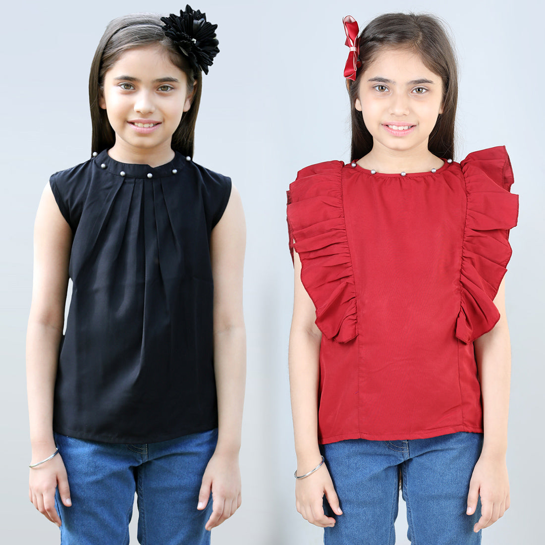 Cutiekins Pack Of 2 Solid Top-Black & Red