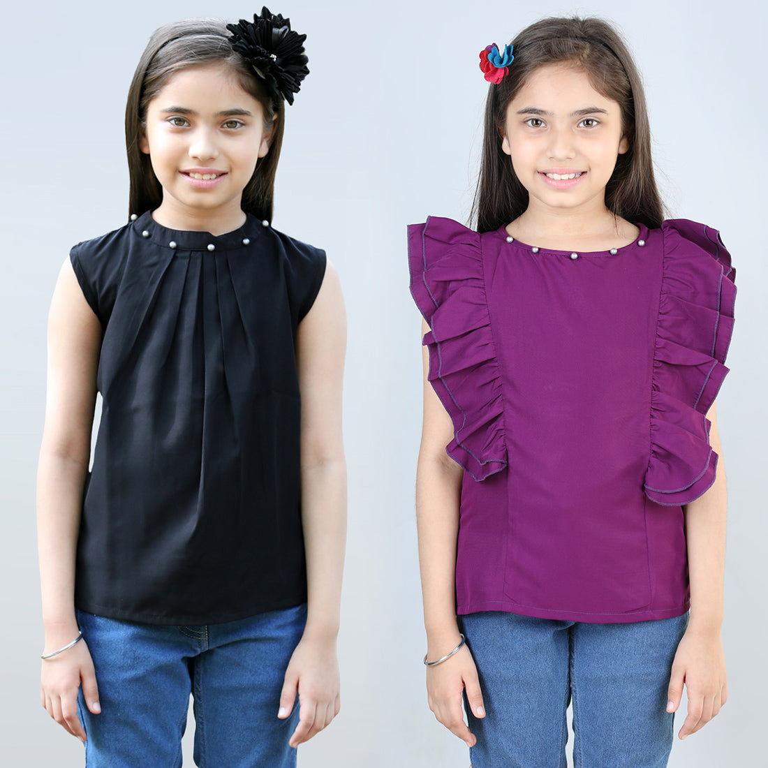 Cutiekins Pack Of 2 Solid Top-Black & Purple