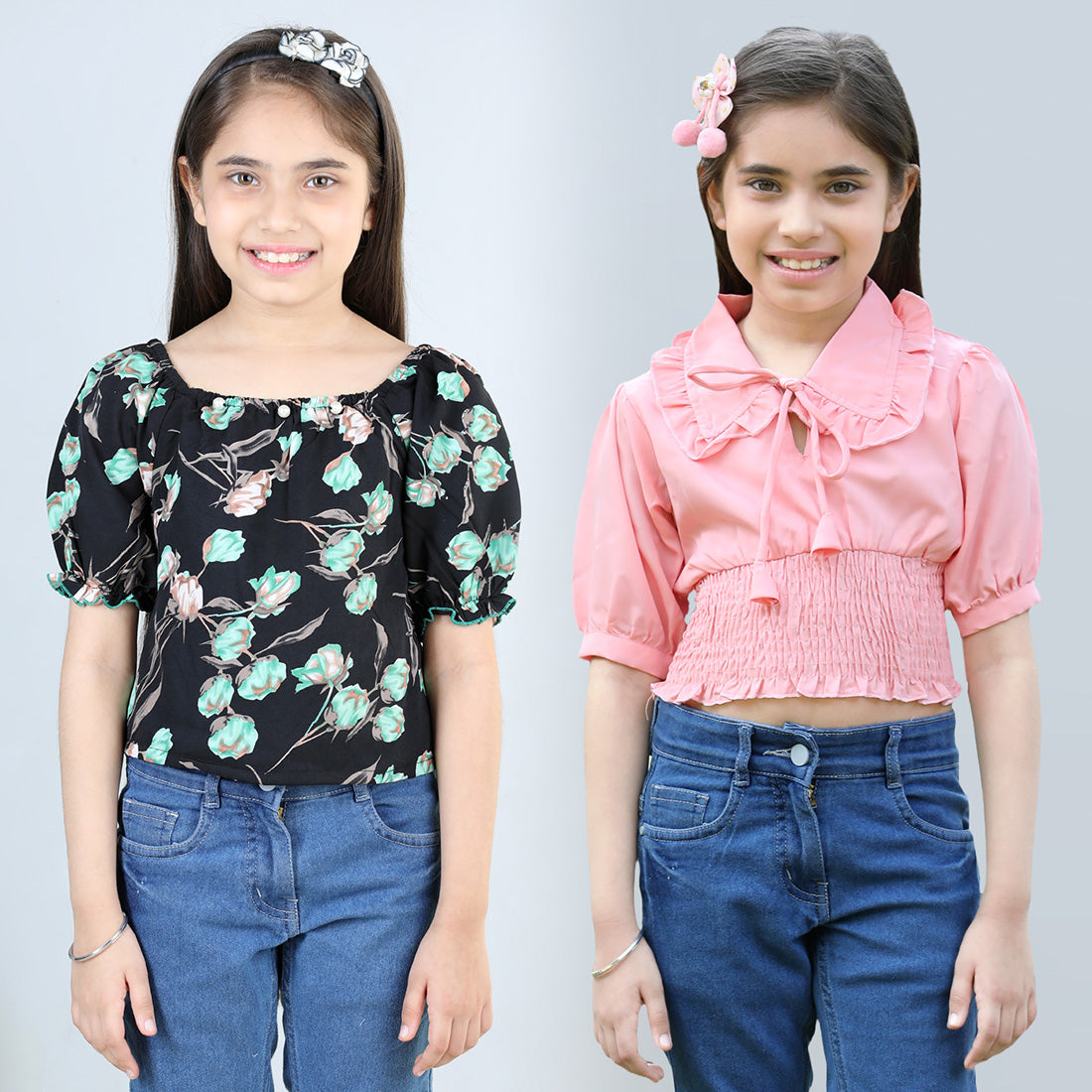 Cutiekins Pack Of 2 Printed Square Neck Polyester Top-Black & Peach