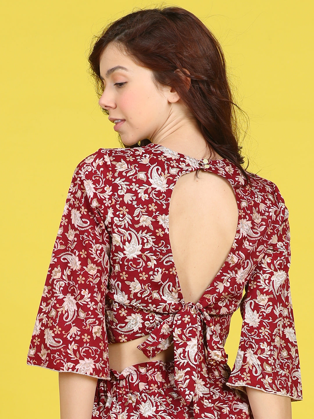 Cutiekins Girls Trendy Bold Style Printed Top -Maroon & Off White