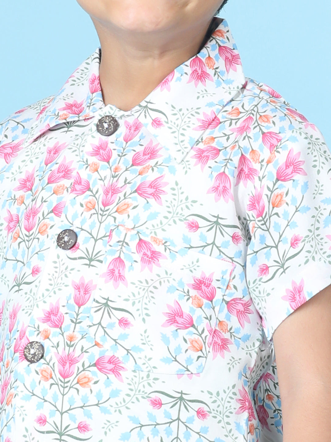 Cutiekins Boys Floral Print Shirt -White & Pink