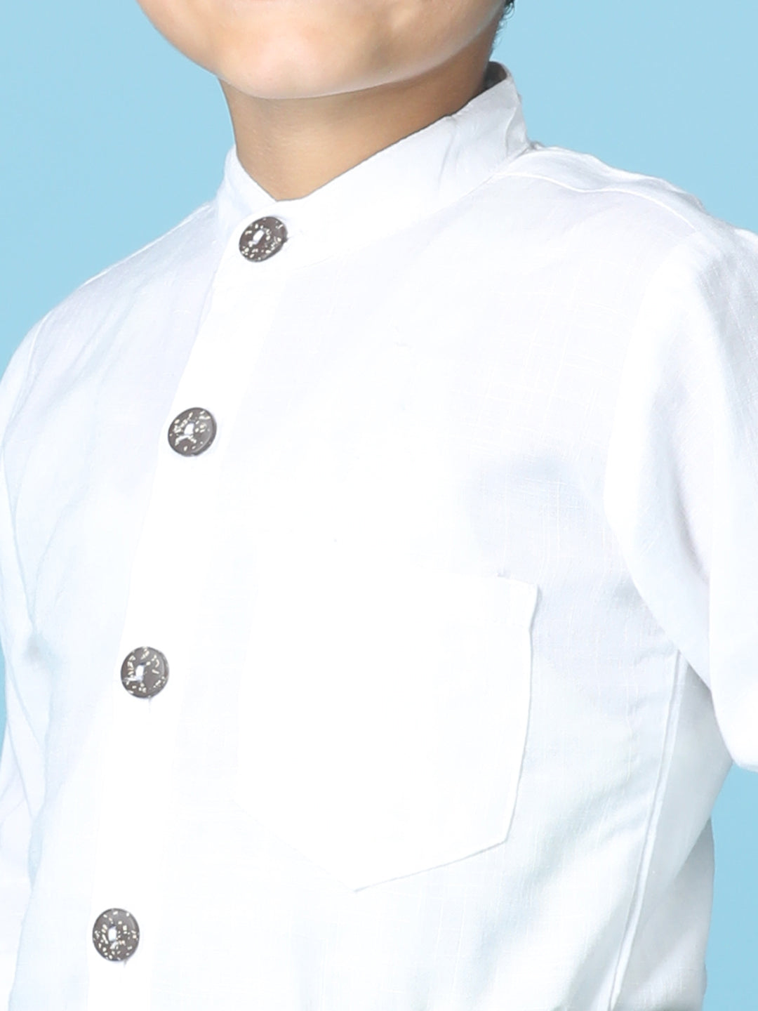 Cutiekins Boys Solid Shirt With Solid Denim Short -Off White & Camel Brown
