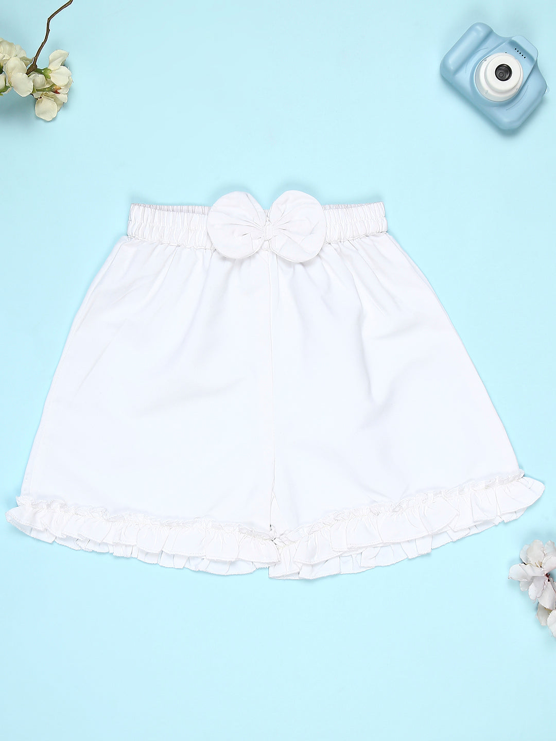Cutiekins Girls Solid Embellished Small Bow Short -White