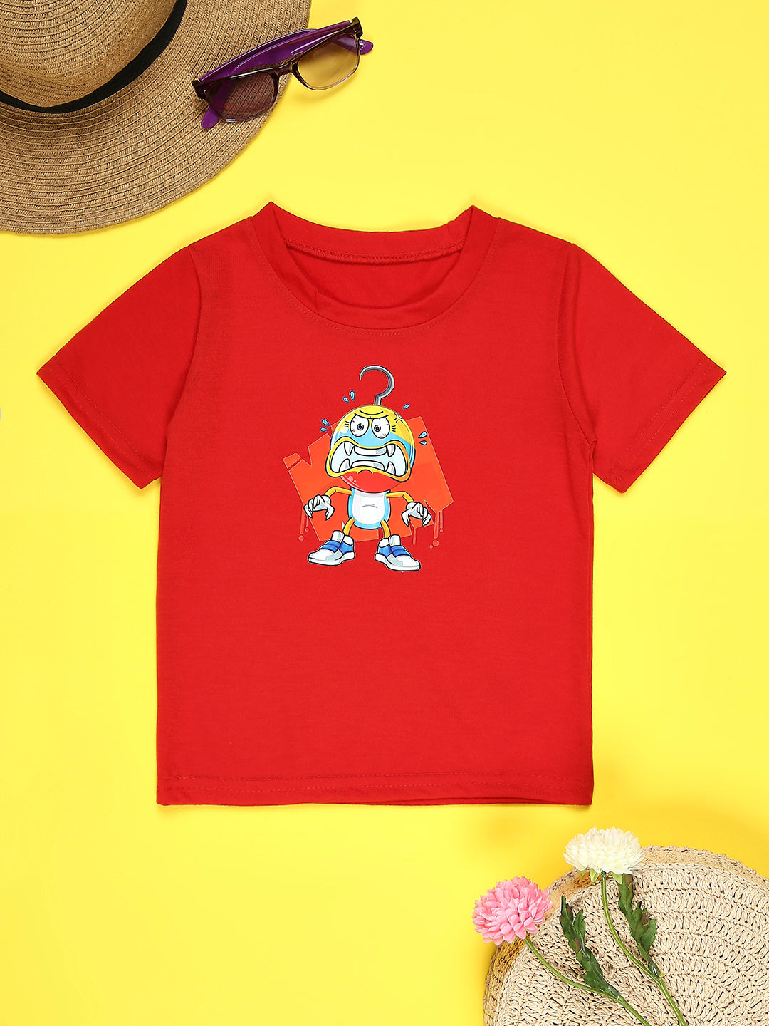 Cutiekins Boys Graphic Printed T-Shirt-Red & Off White