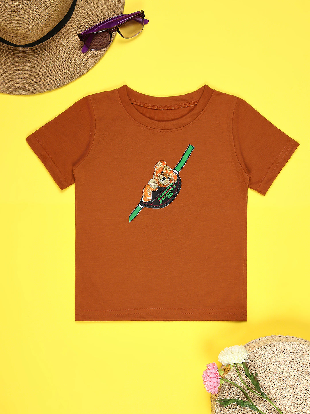 Cutiekins Boys Graphic Printed T-Shirt-Brown & Green